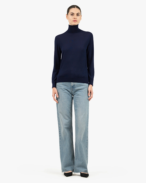 Women's Seraphine Turtleneck Sweater - Blue Merino Superfine