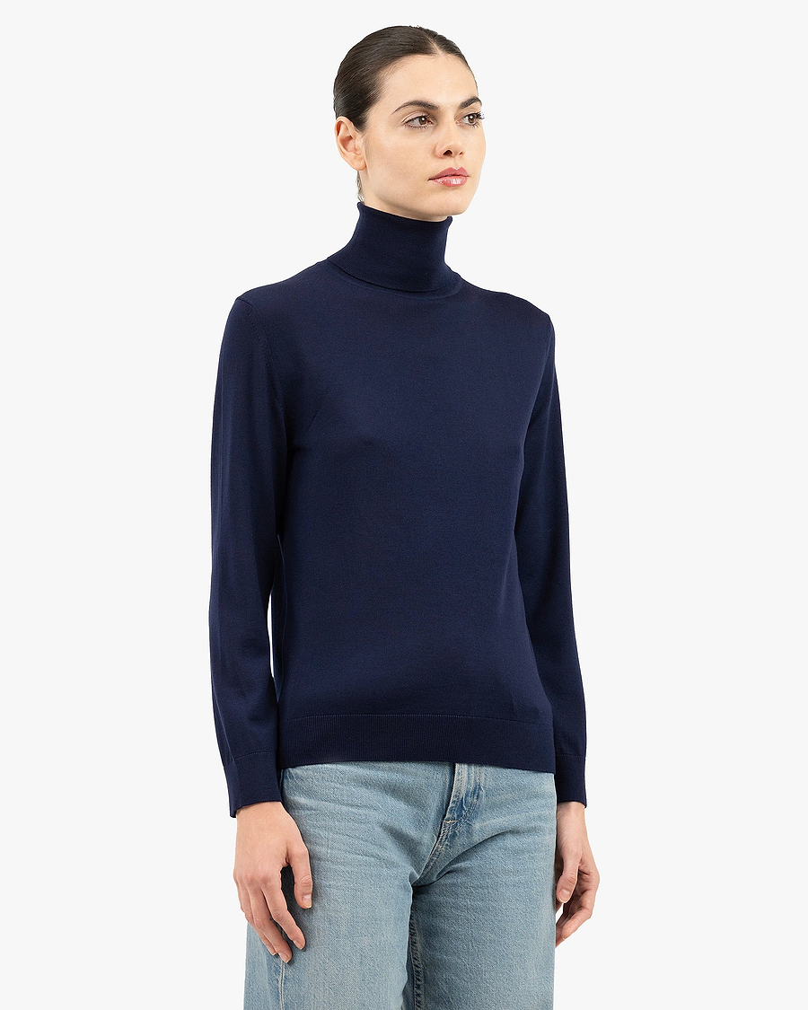 Women's Seraphine Turtleneck Sweater - Blue Merino Superfine