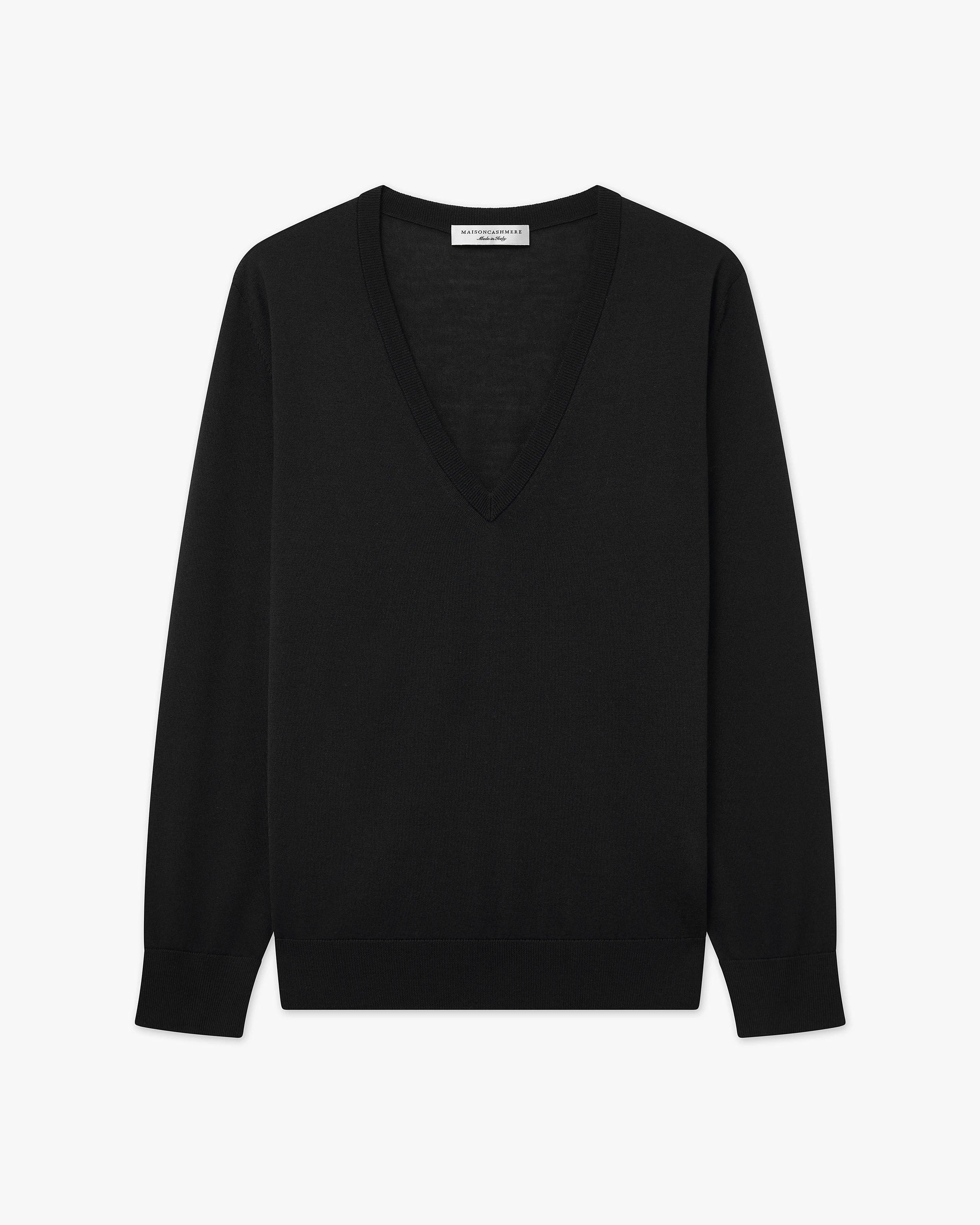 Women's Seraphine V-Neck Sweater - Black Merino Superfine