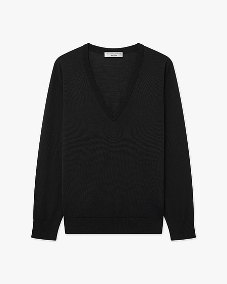 Women's Seraphine V-Neck Sweater - Black Merino Superfine