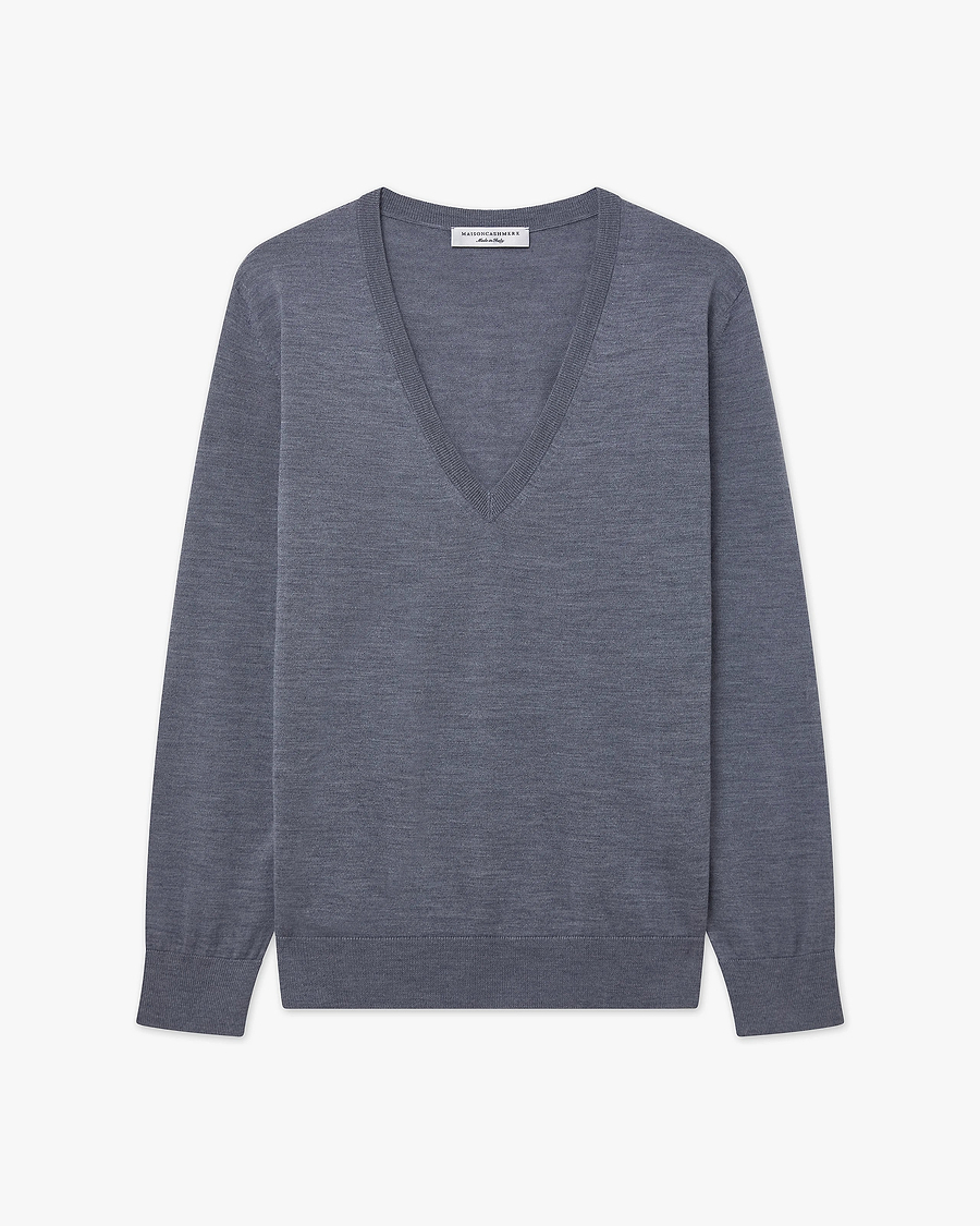 Women's Seraphine V-Neck Sweater - Grey Merino Superfine