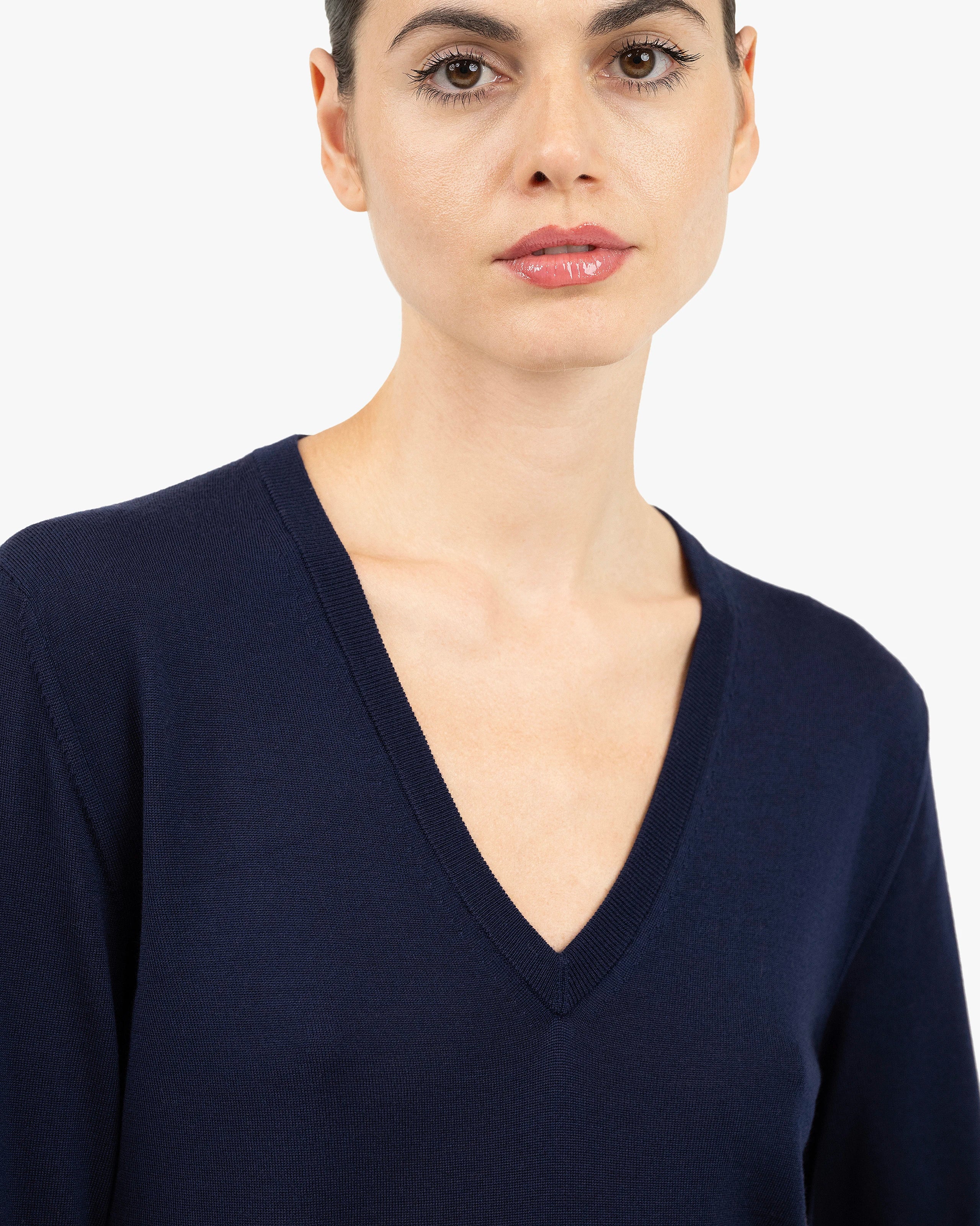 Women's Seraphine V-Neck Sweater - Blue Merino Superfine