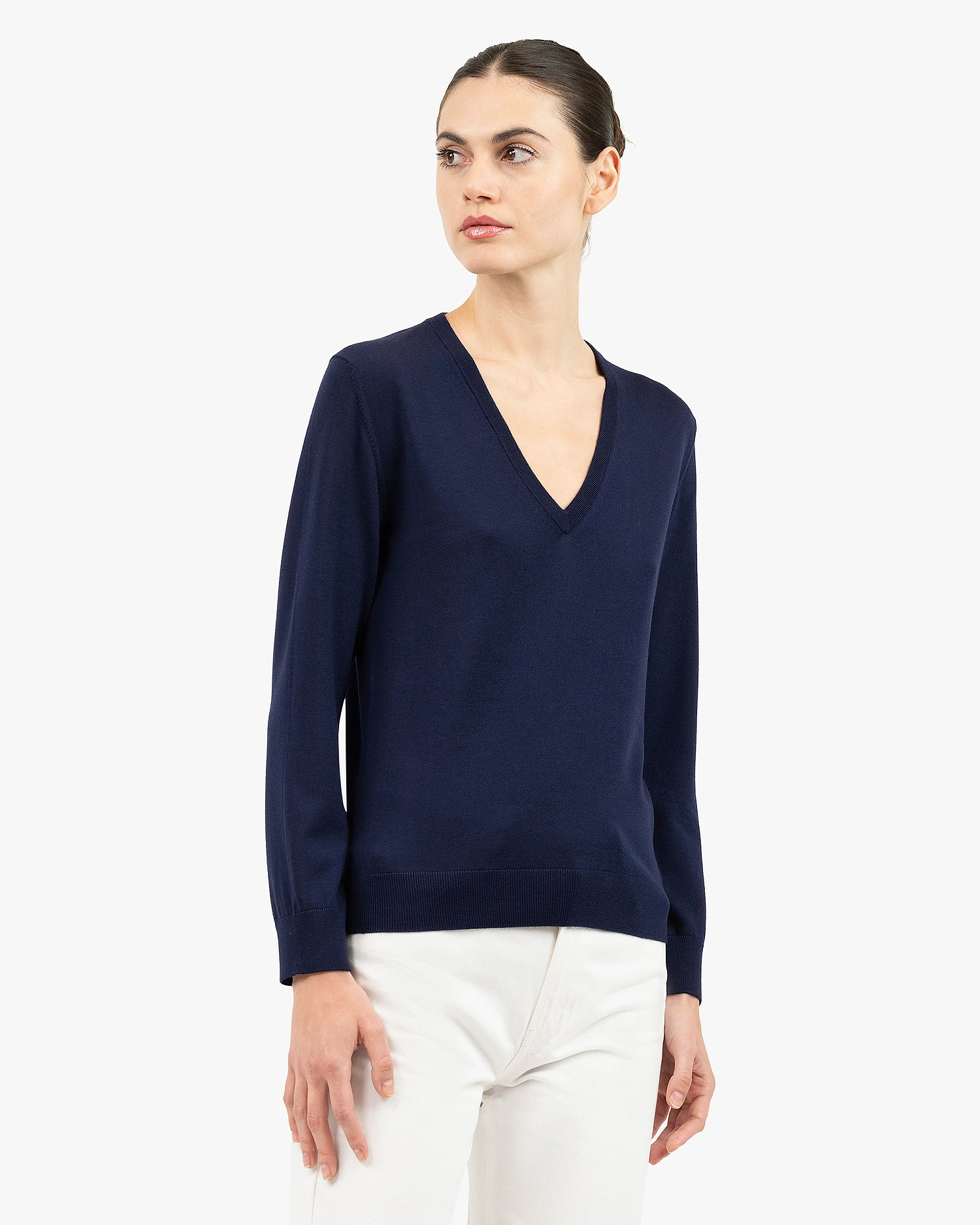 Women's Seraphine V-Neck Sweater - Blue Merino Superfine