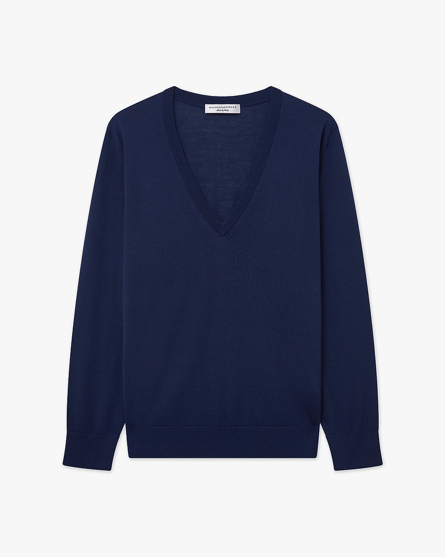 Women's Seraphine V-Neck Sweater - Blue Merino Superfine