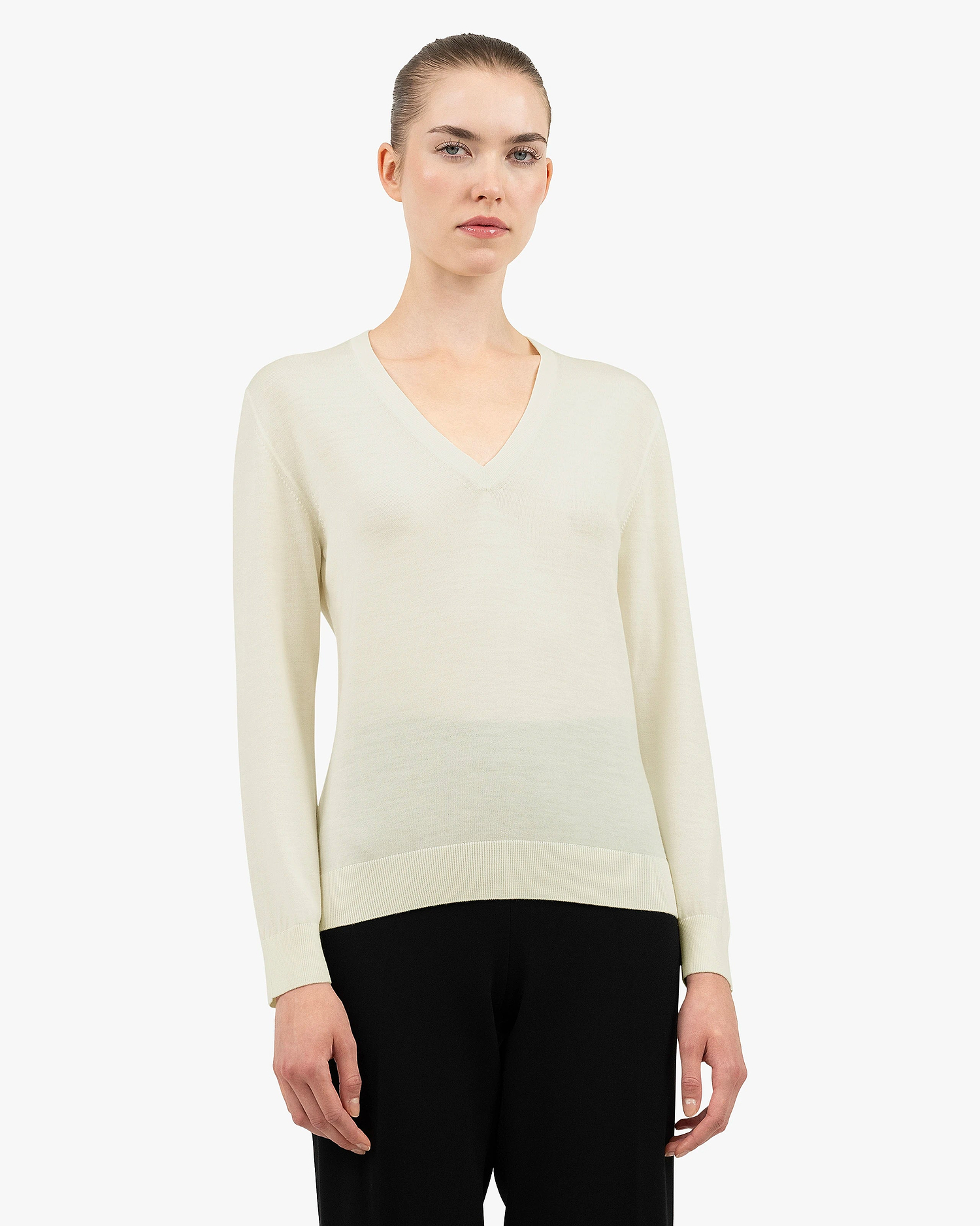 Women's Seraphine V-Neck Sweater - White Merino Superfine