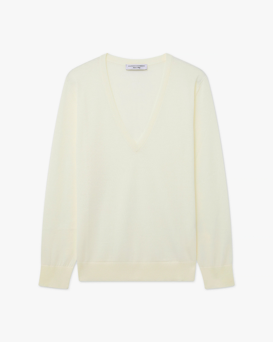 Women's Seraphine V-Neck Sweater - White Merino Superfine