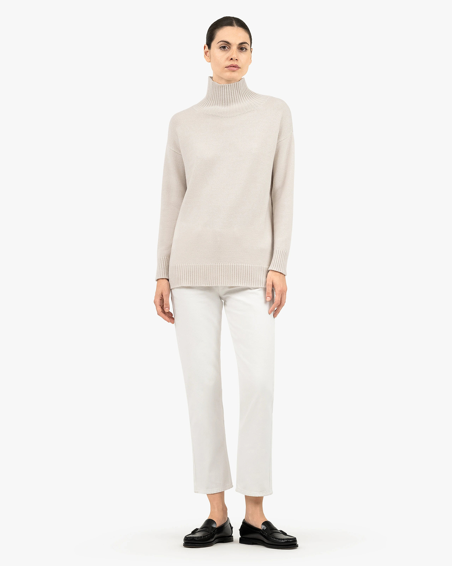 Siena Mock Neck Sweater - White Merino / Cashmere