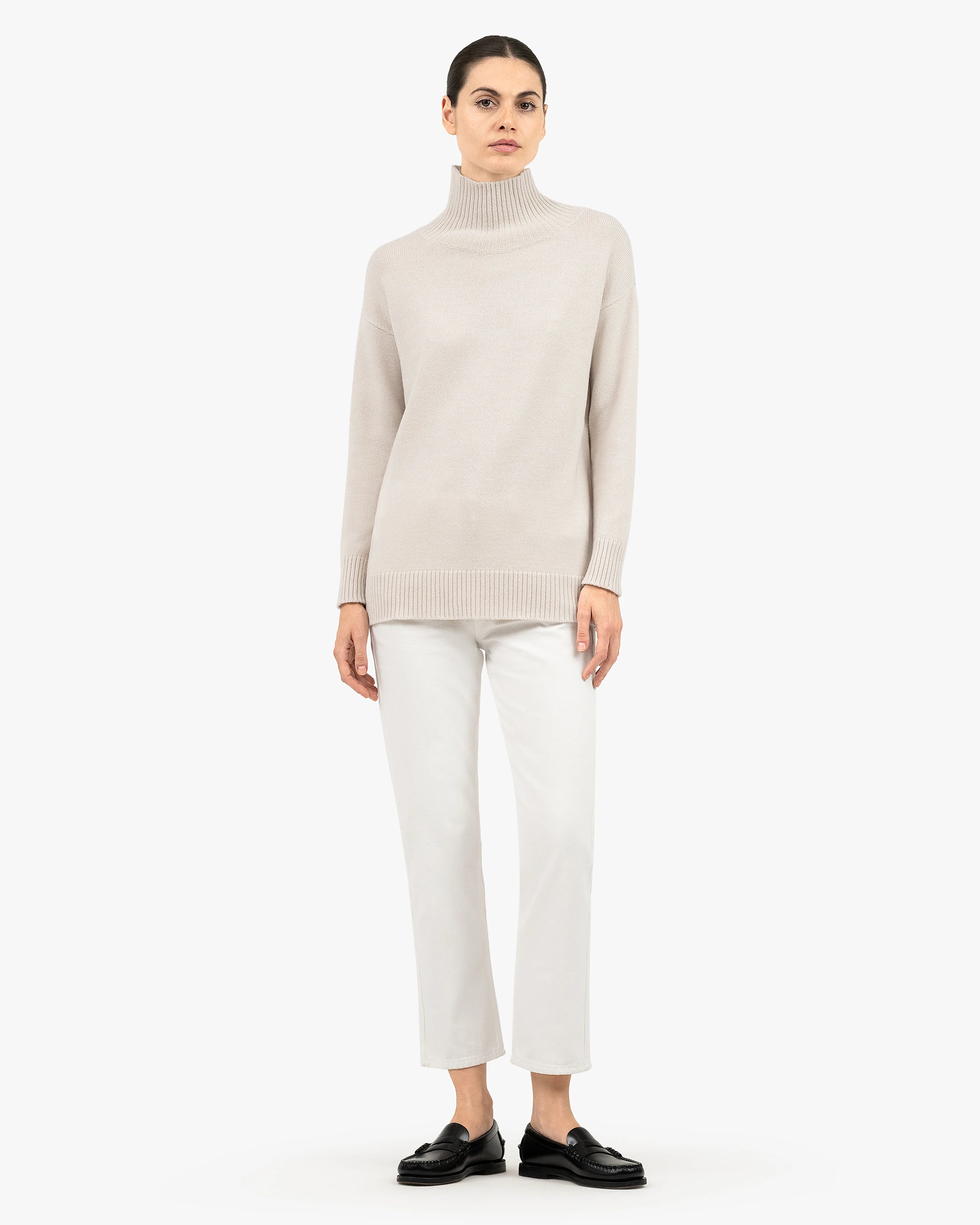 Siena Mock Neck Sweater - White Merino / Cashmere