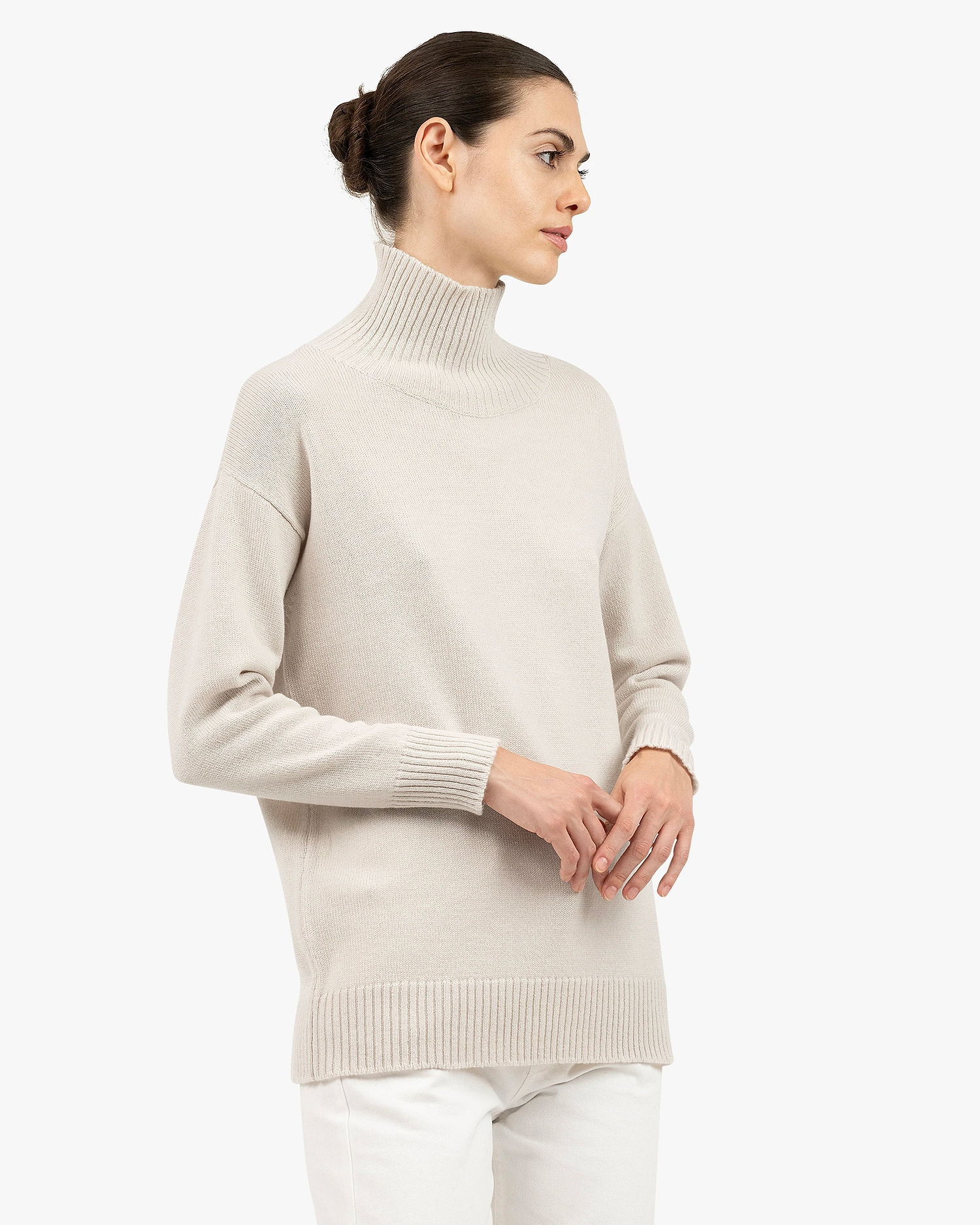 Siena Mock Neck Sweater - White Merino / Cashmere