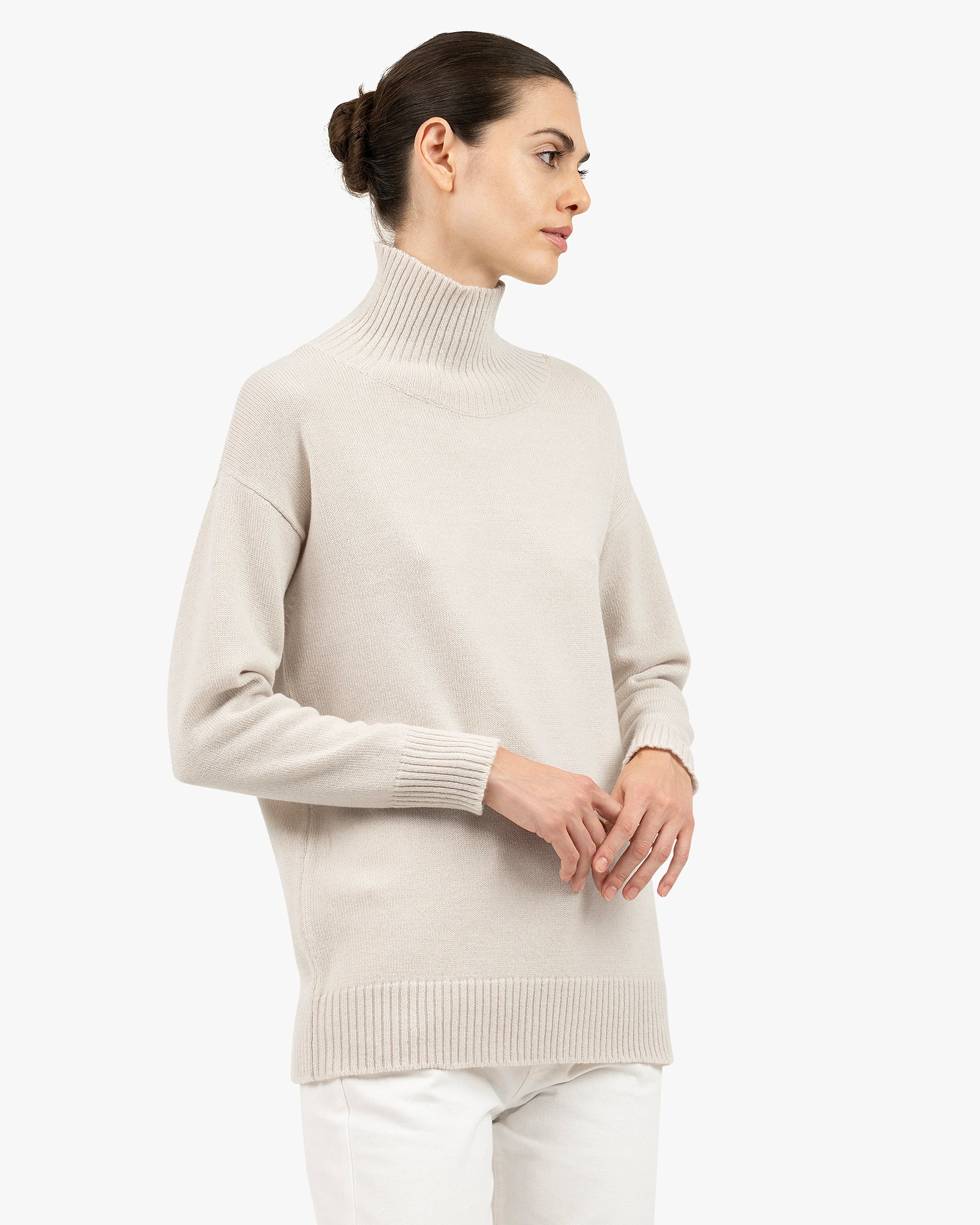 Siena Mock Neck Sweater - White Merino / Cashmere