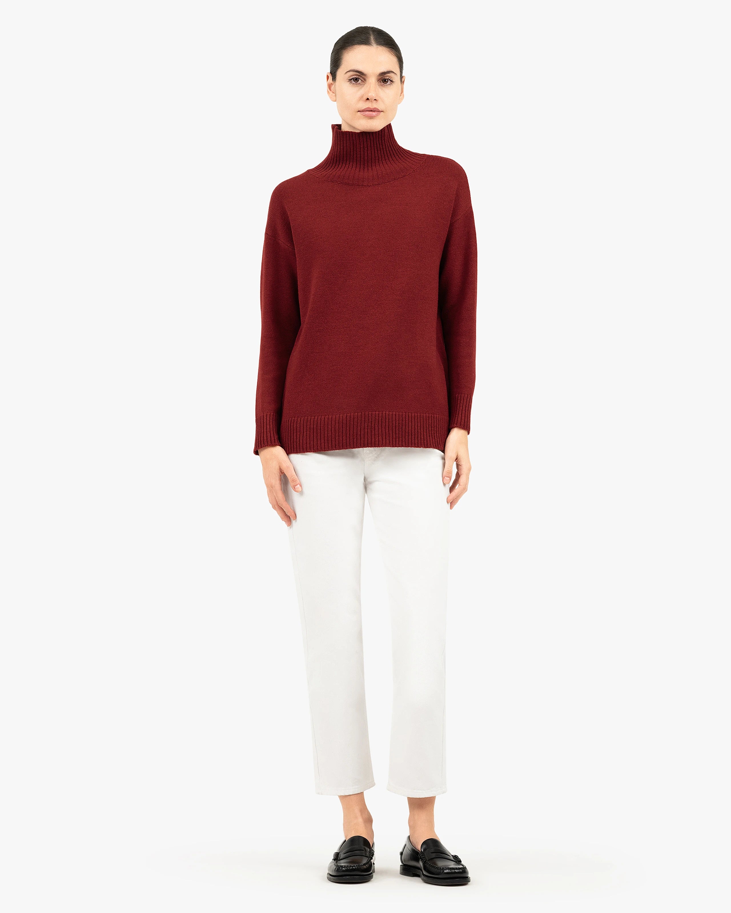 Siena Mock Neck Sweater - Red Merino / Cashmere