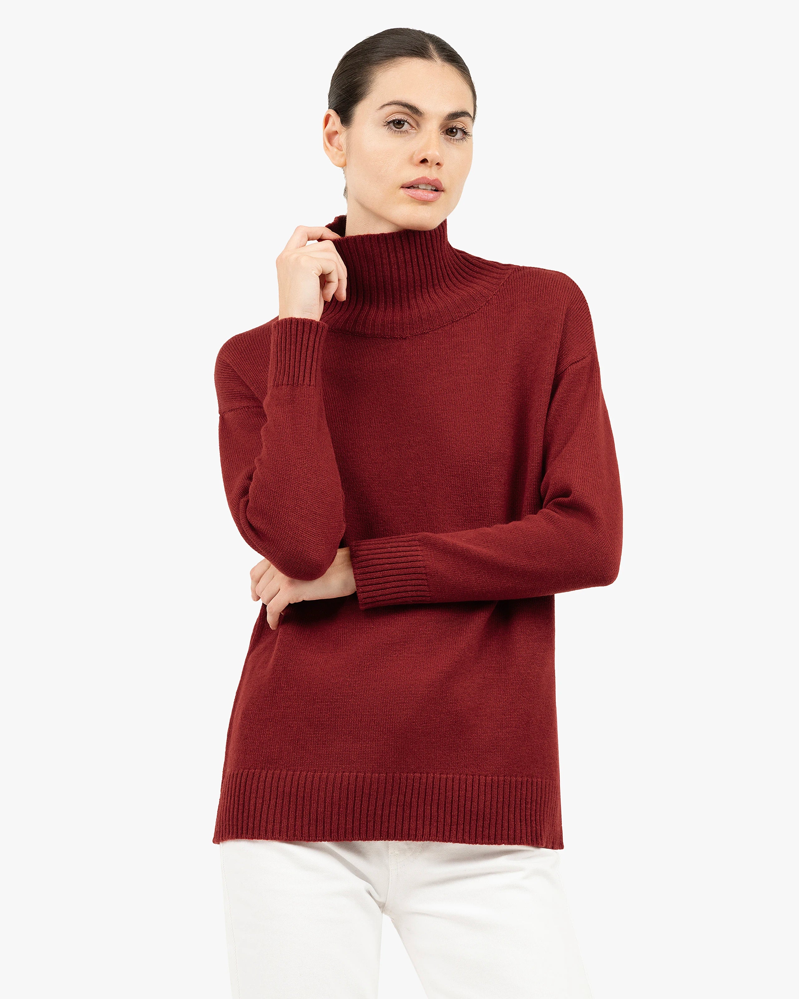 Women's Siena Wool-Cashmere Mock Neck - Red | MaisonCashmere