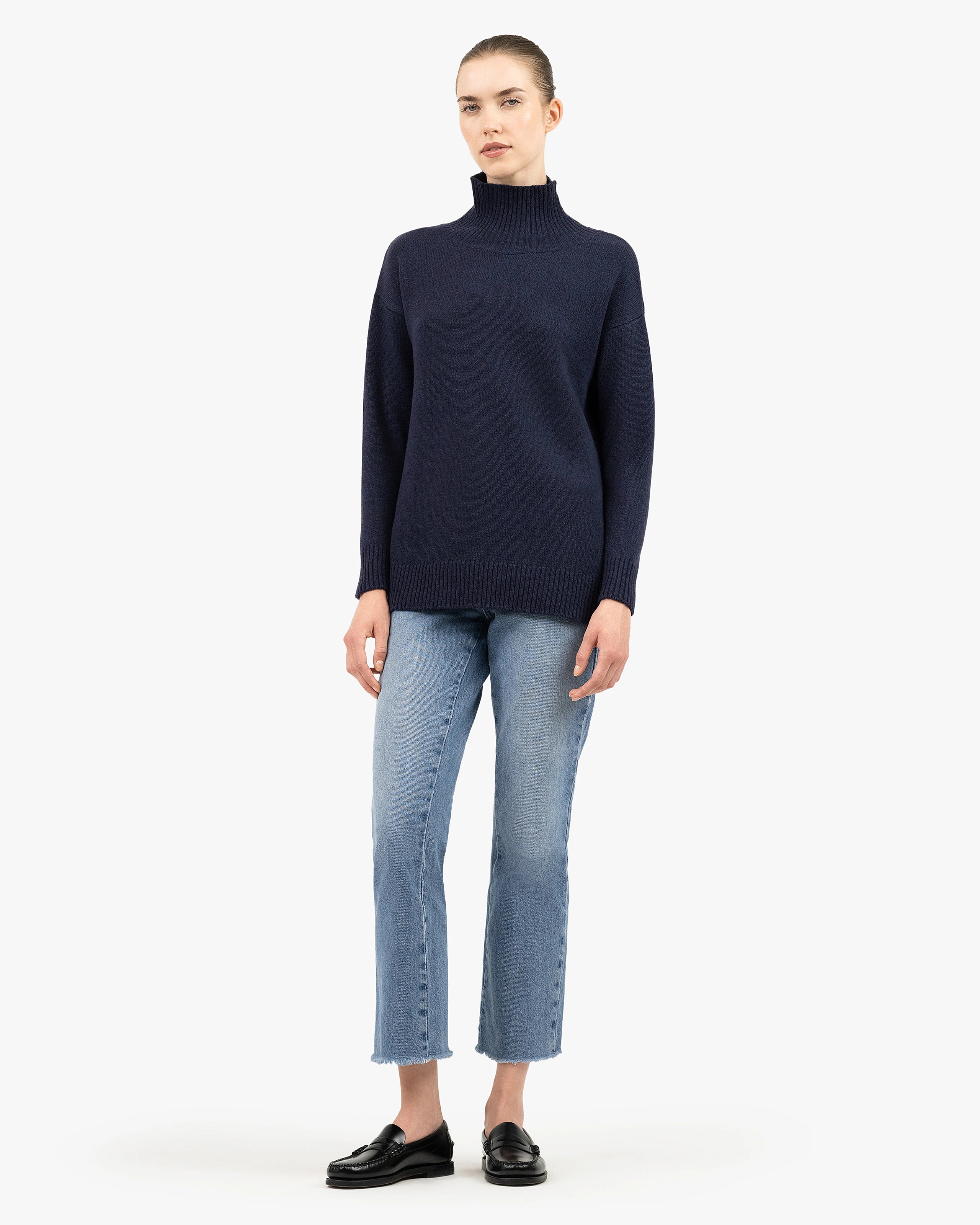 Siena Mock Neck Sweater - Blue Merino / Cashmere