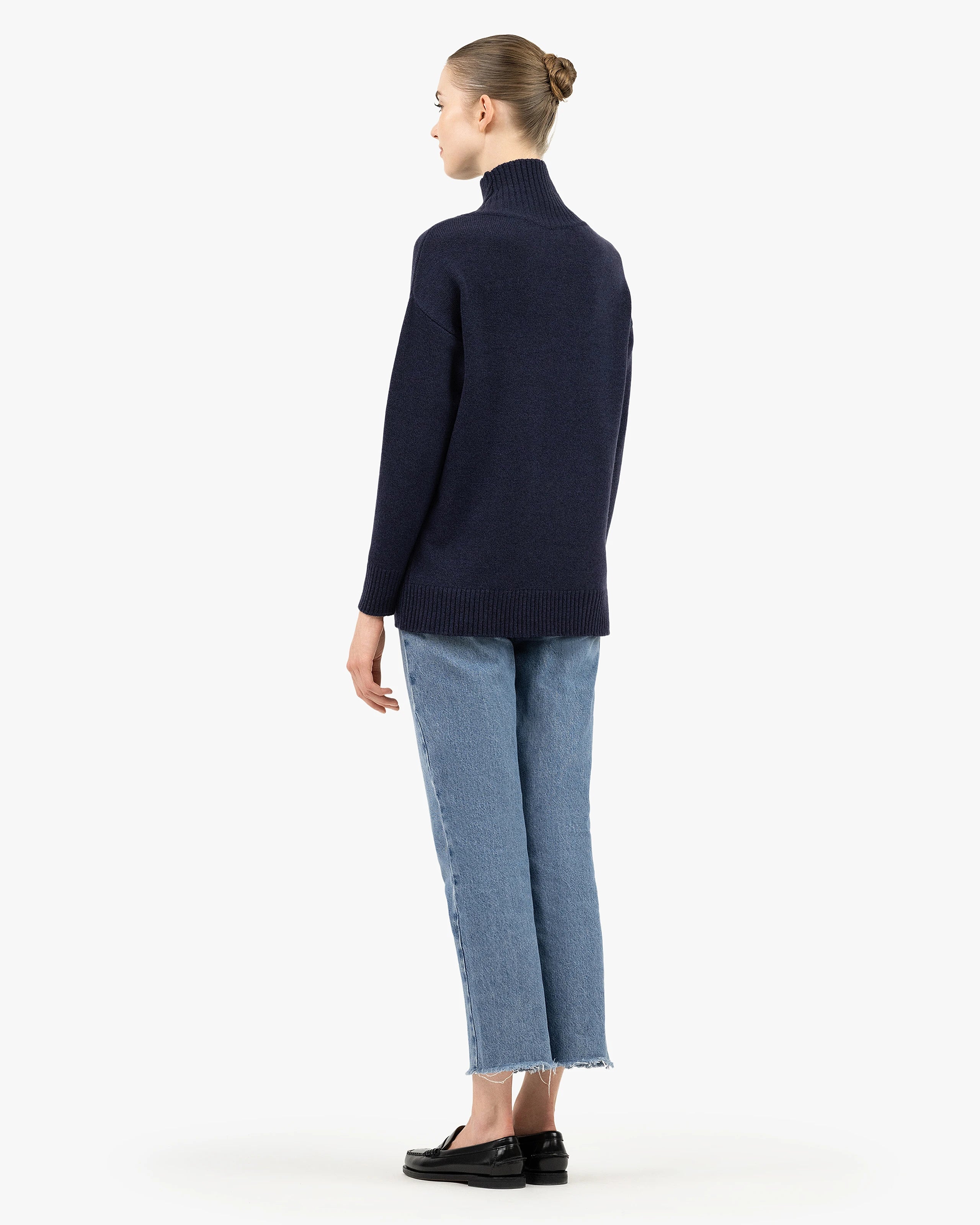 Siena Mock Neck Sweater - Blue Merino / Cashmere