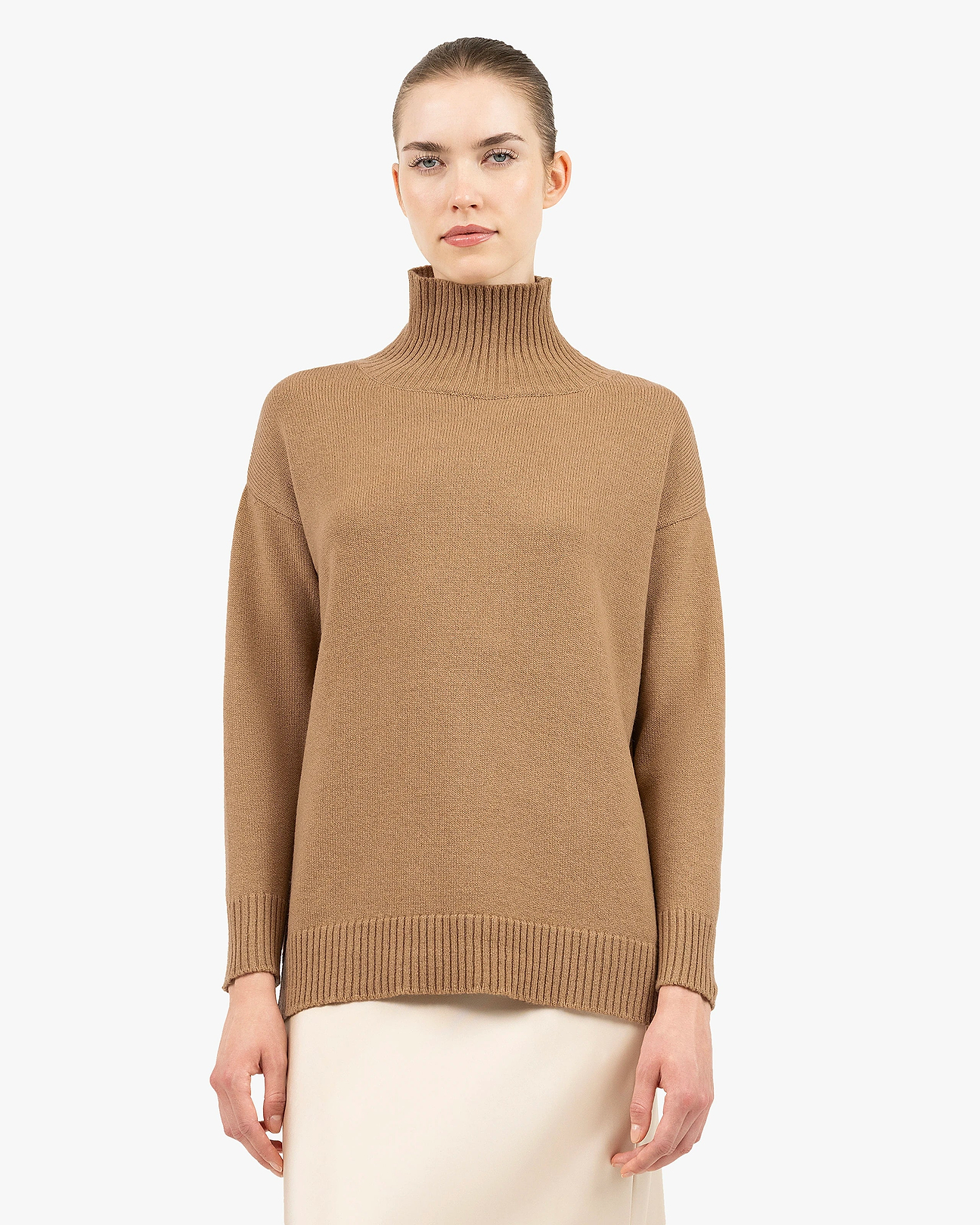 Women's Siena Wool-Cashmere Mock Neck - Camel | MaisonCashmere