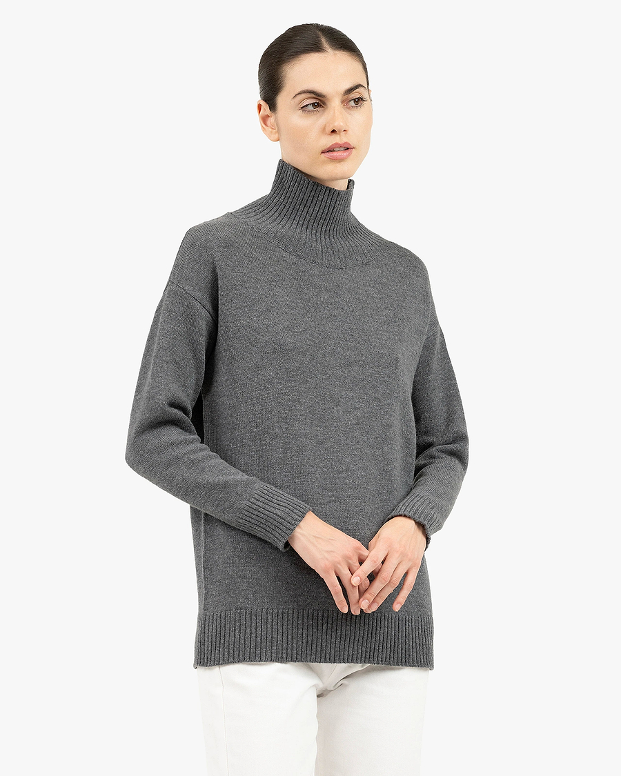 Siena Mock Neck Sweater - Medium Grey Merino / Cashmere