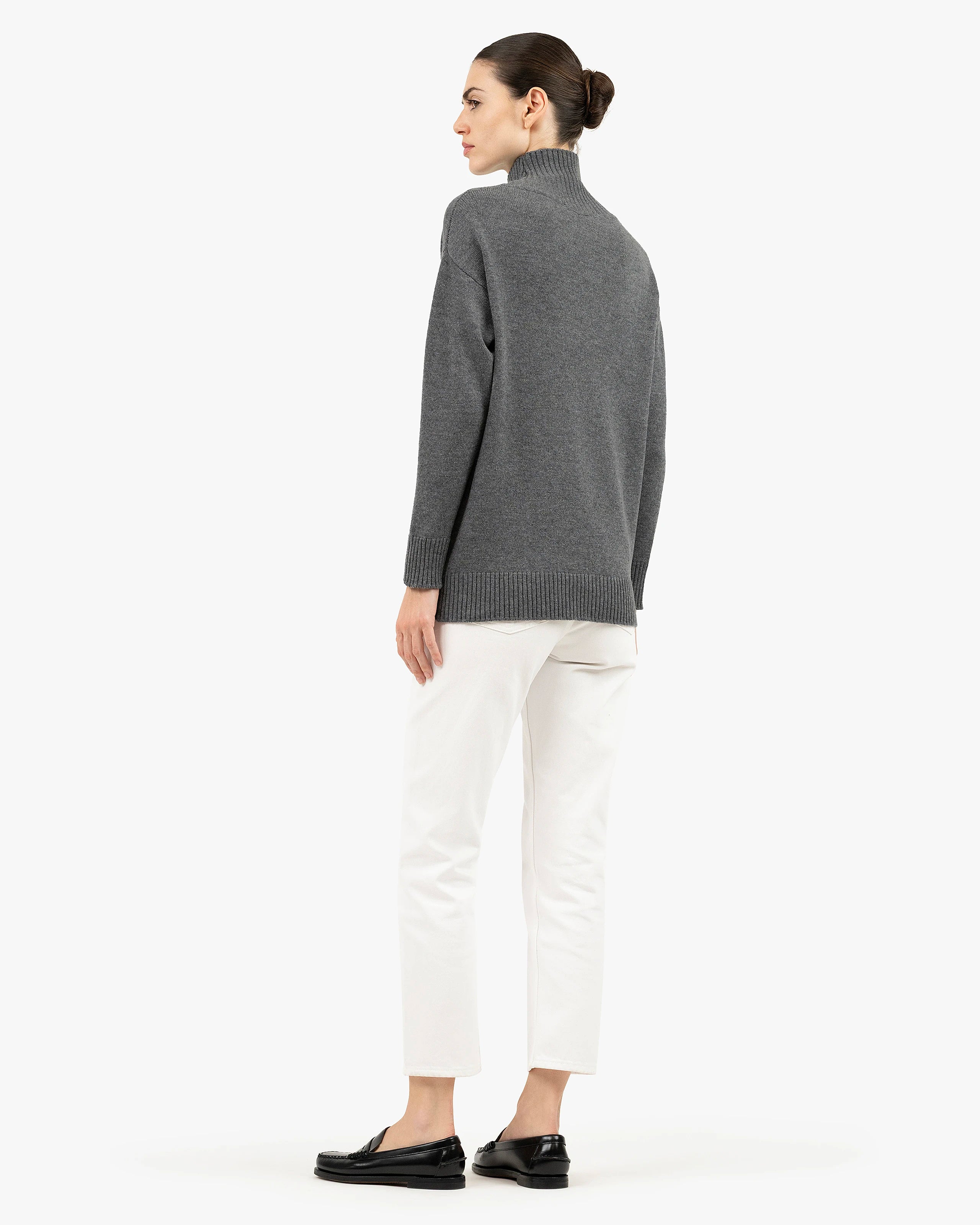 Siena Mock Neck Sweater - Medium Grey Merino / Cashmere