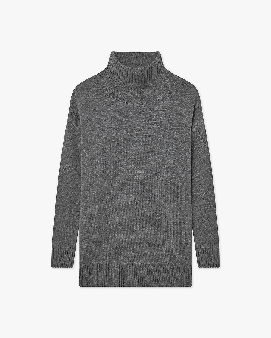 Siena Mock Neck Sweater - Medium Grey Merino / Cashmere
