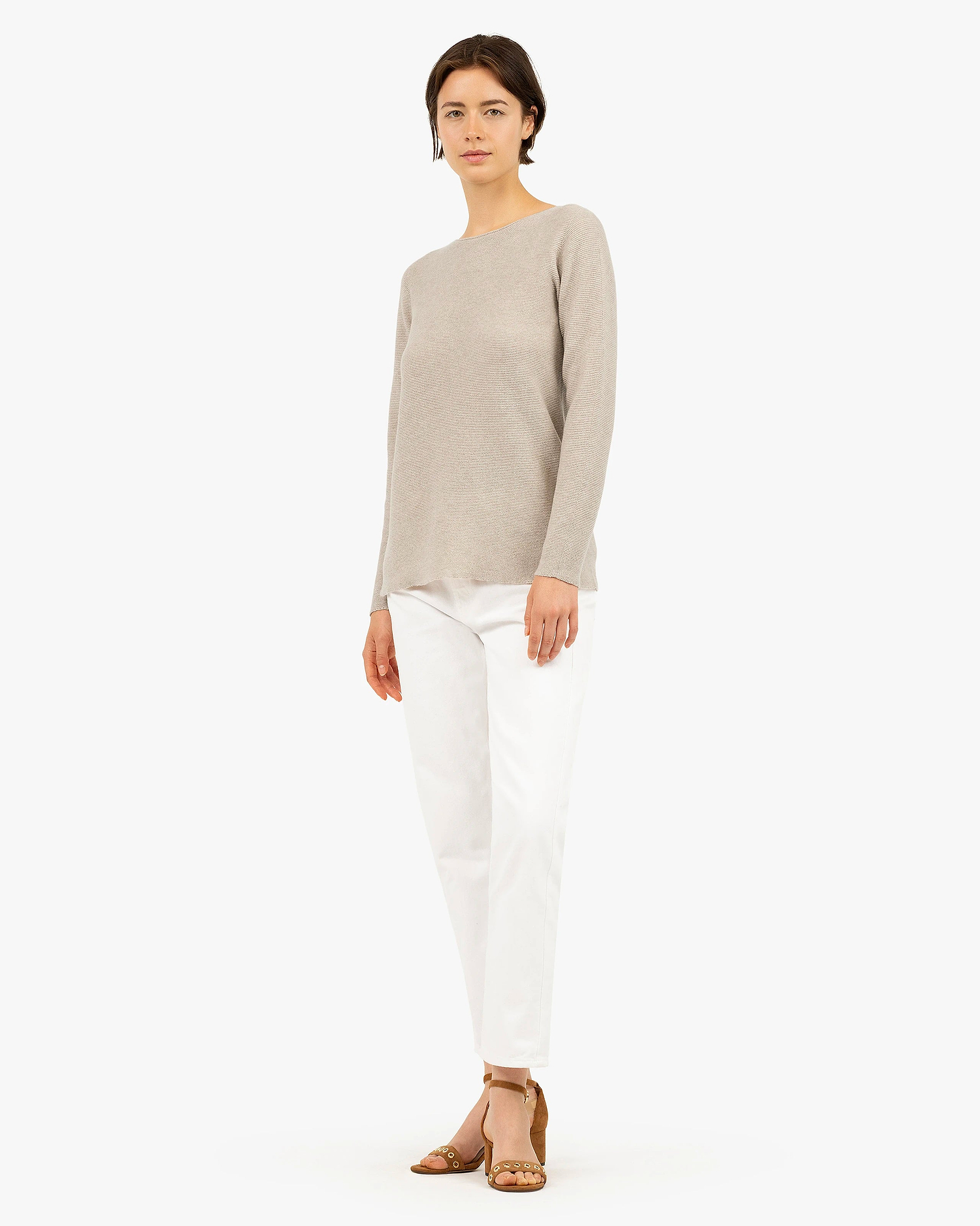 Soffio Boat Neck Sweater - Beige Cashmere