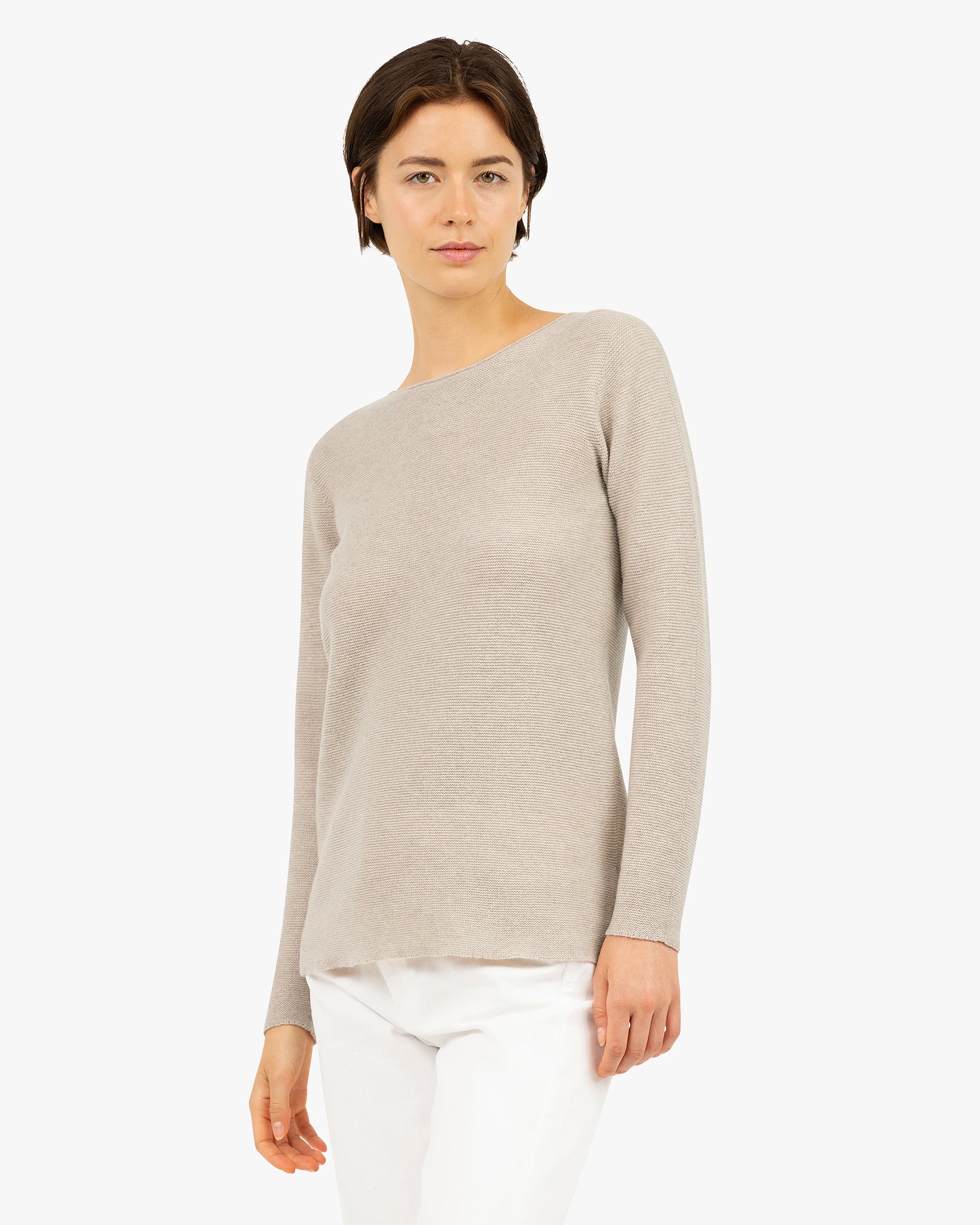 Soffio Boat Neck Sweater - Beige Cashmere