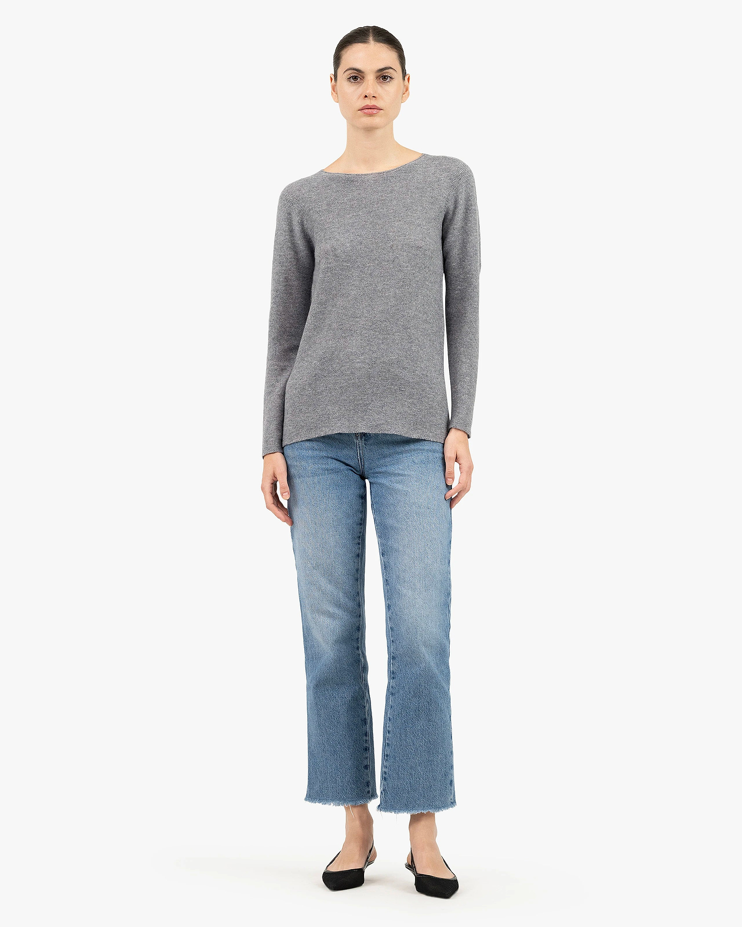 Soffio Boat Neck Sweater - Medium Grey Cashmere