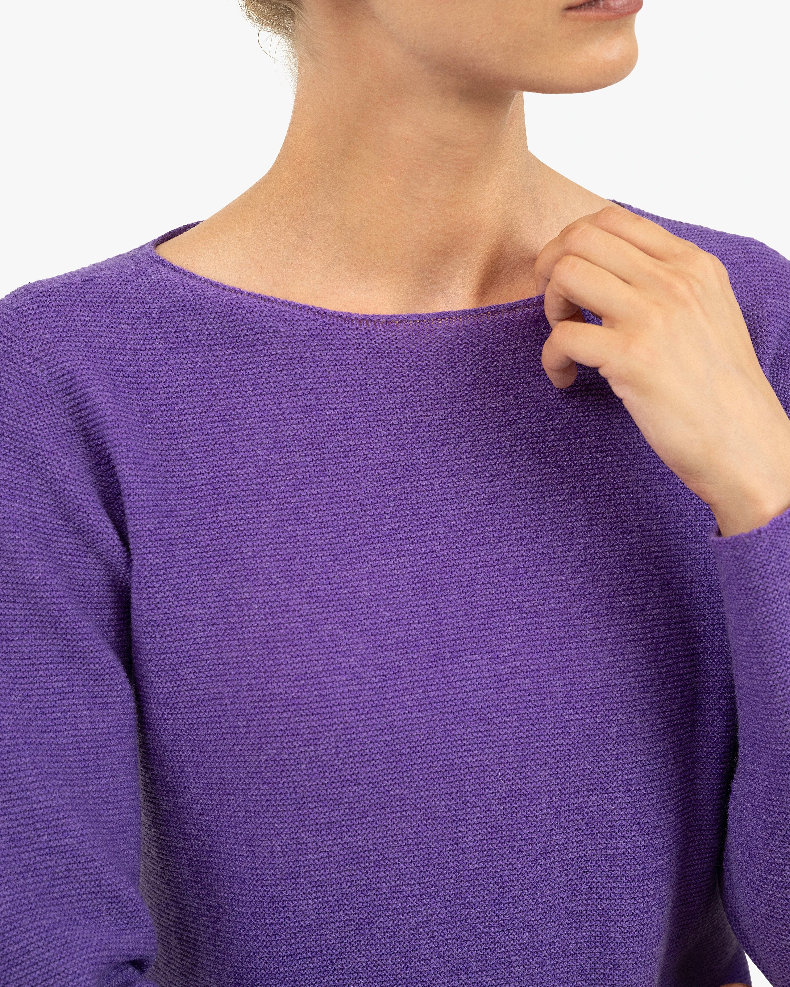 Soffio Boat Neck Sweater - Purple Cashmere