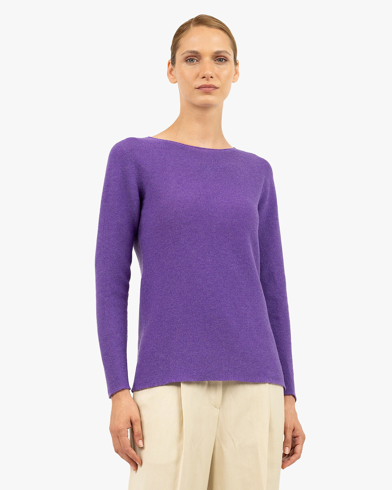 Soffio Boat Neck Sweater - Purple Cashmere
