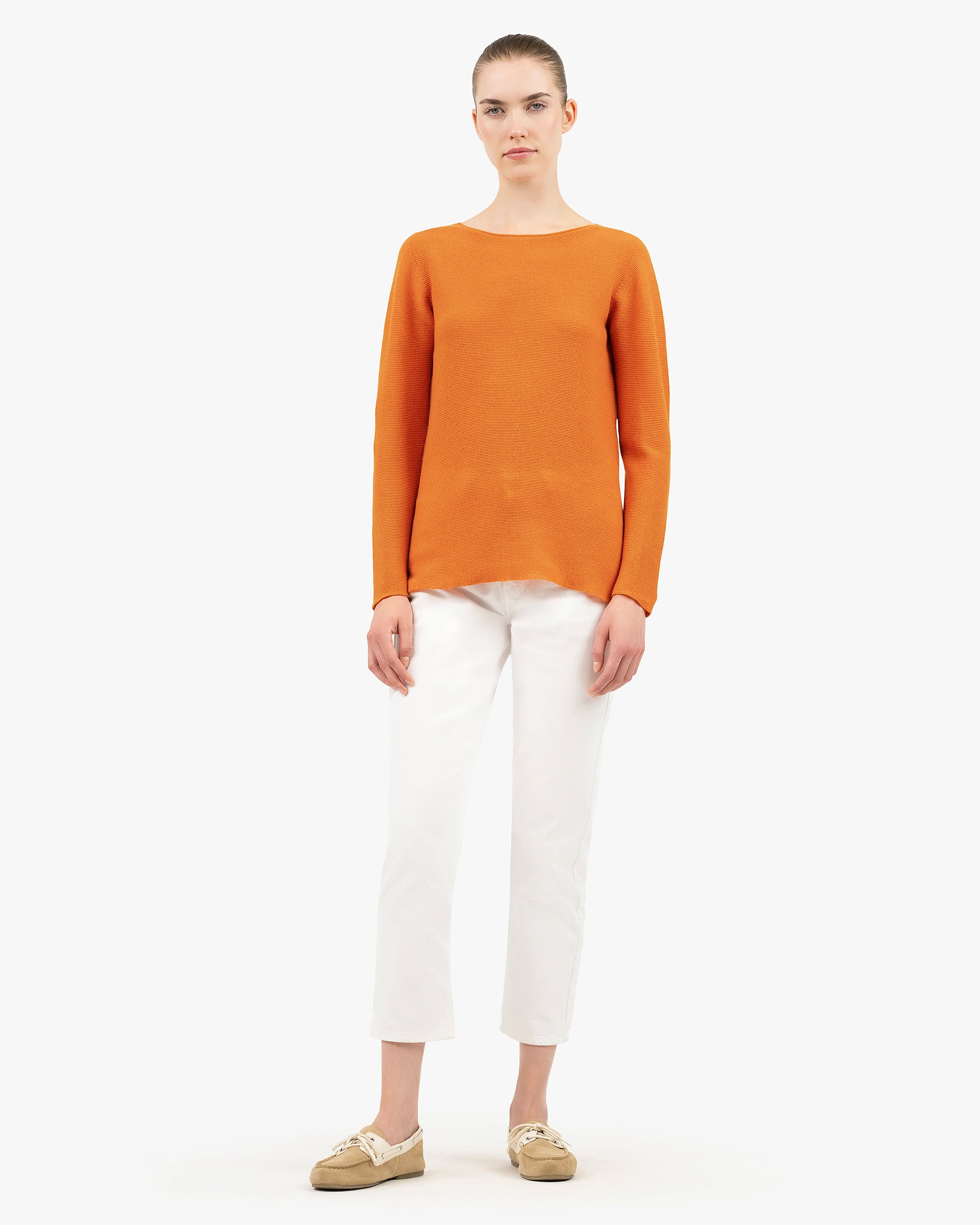 Soffio Boat Neck Sweater - Orange Cashmere