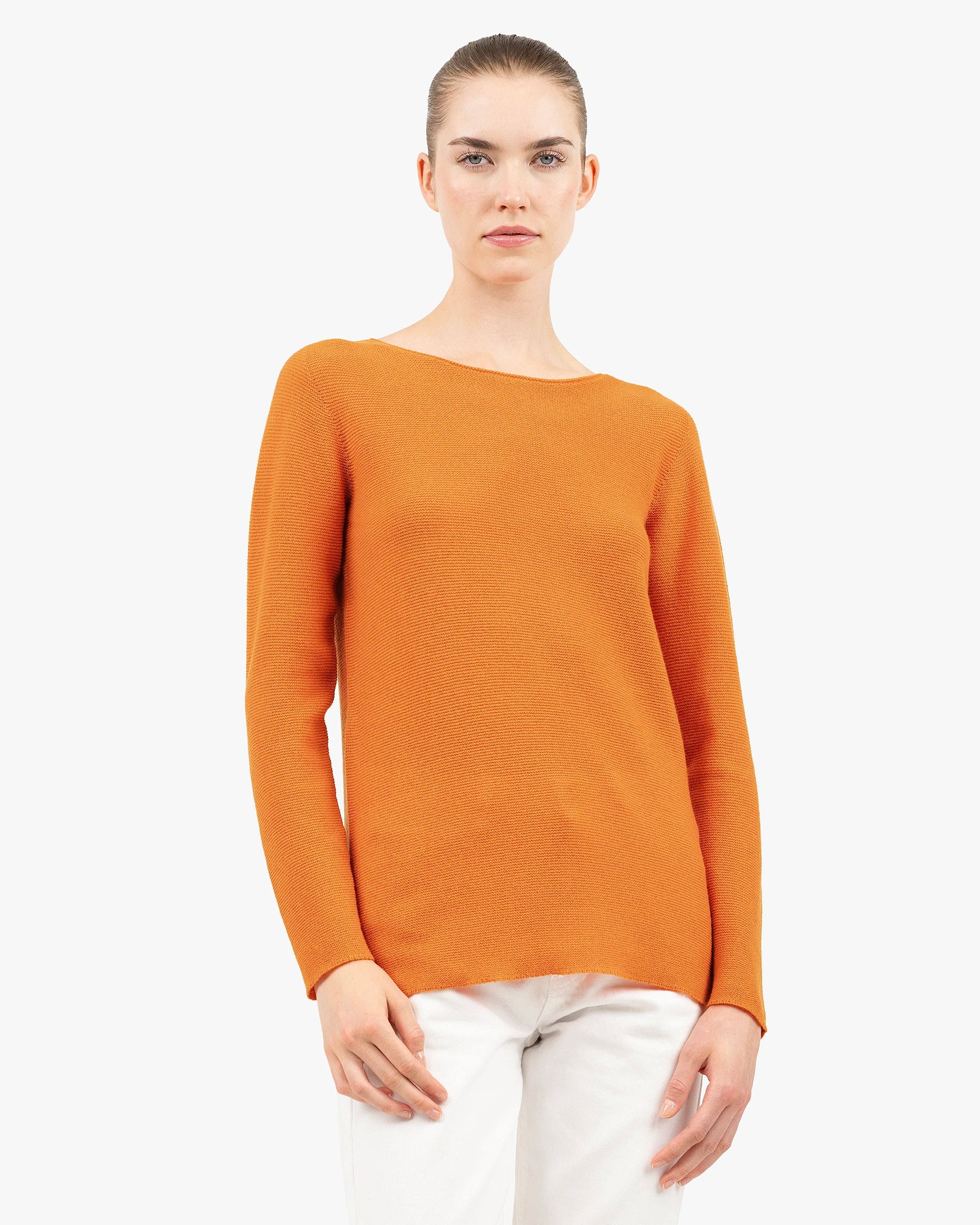 Soffio Boat Neck Sweater - Orange Cashmere