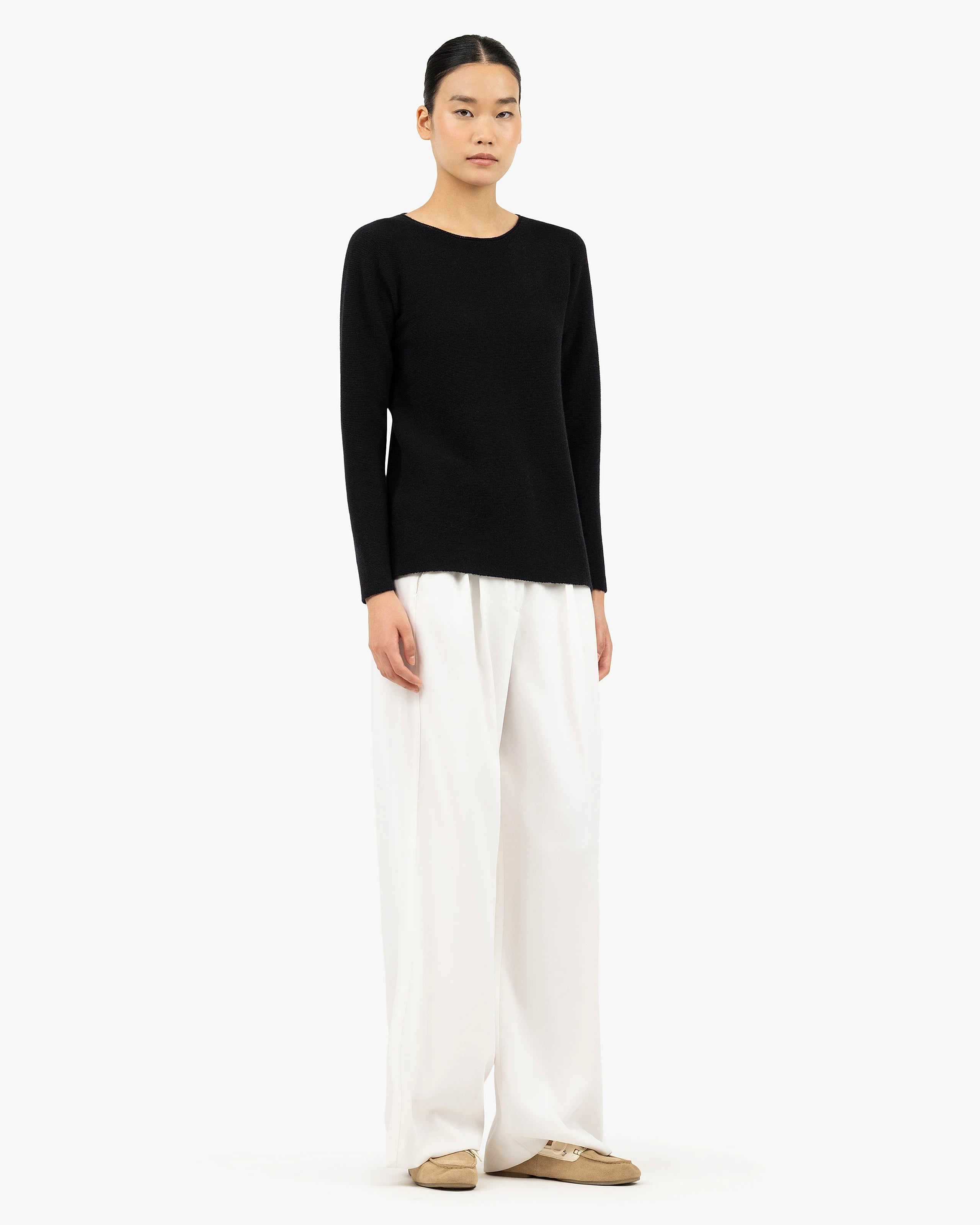 Soffio Boat Neck Sweater - Black Cashmere