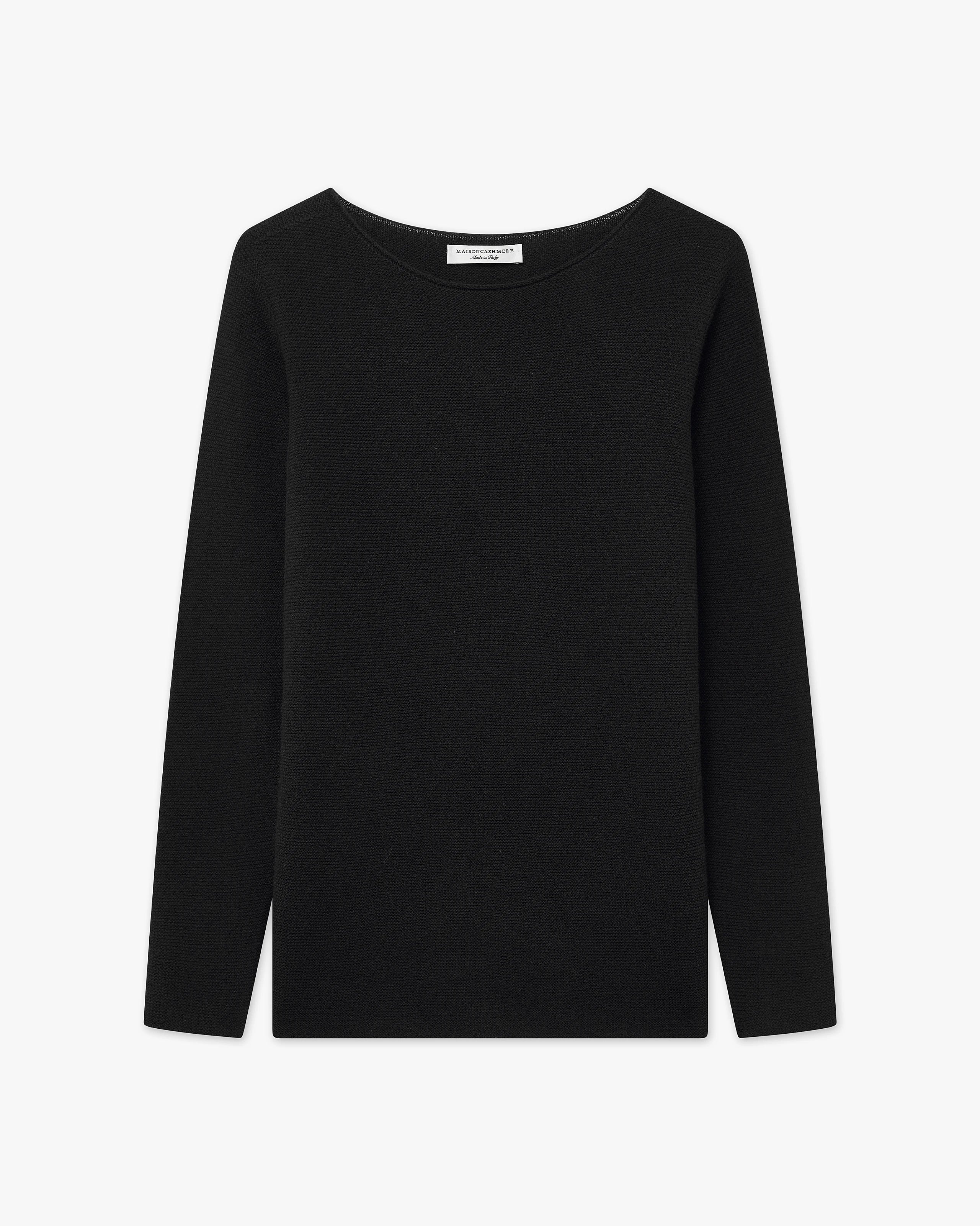 Soffio Boat Neck Sweater - Black Cashmere