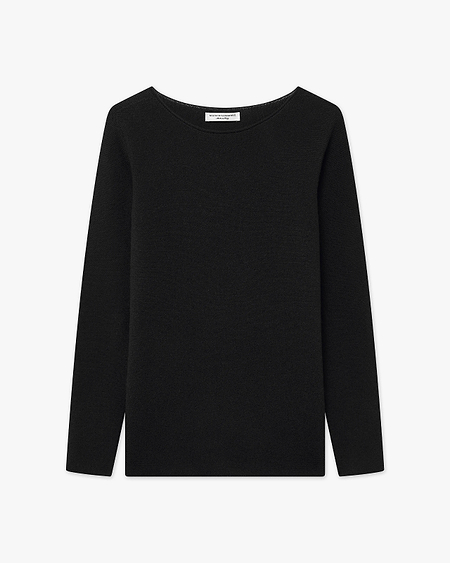 Soffio Boat Neck Sweater - Black Cashmere