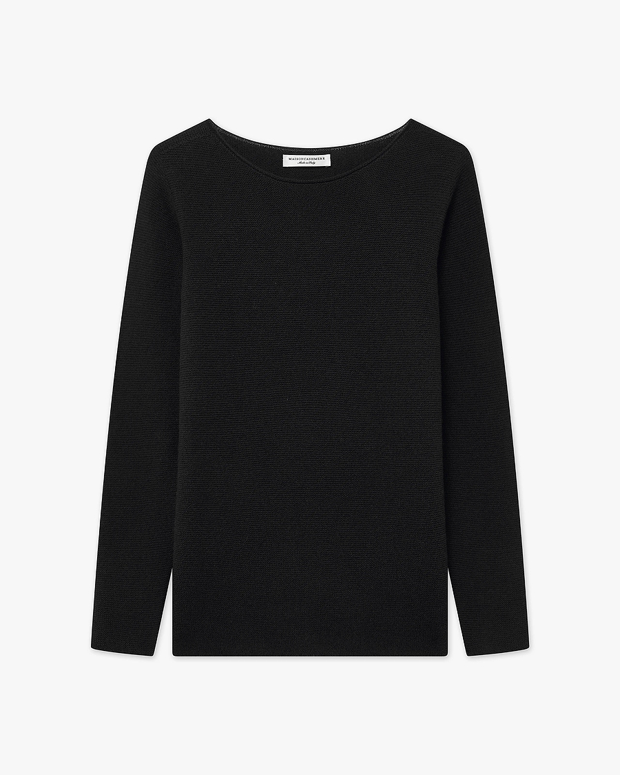 Soffio Boat Neck Sweater - Black Cashmere