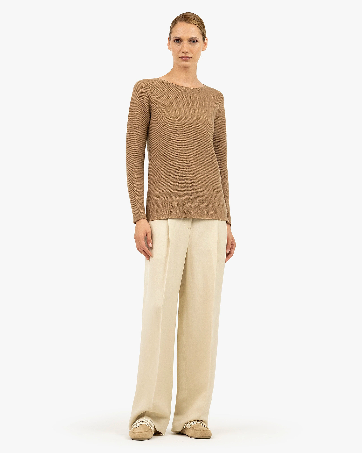 Soffio Boat Neck Sweater - Camel Cashmere