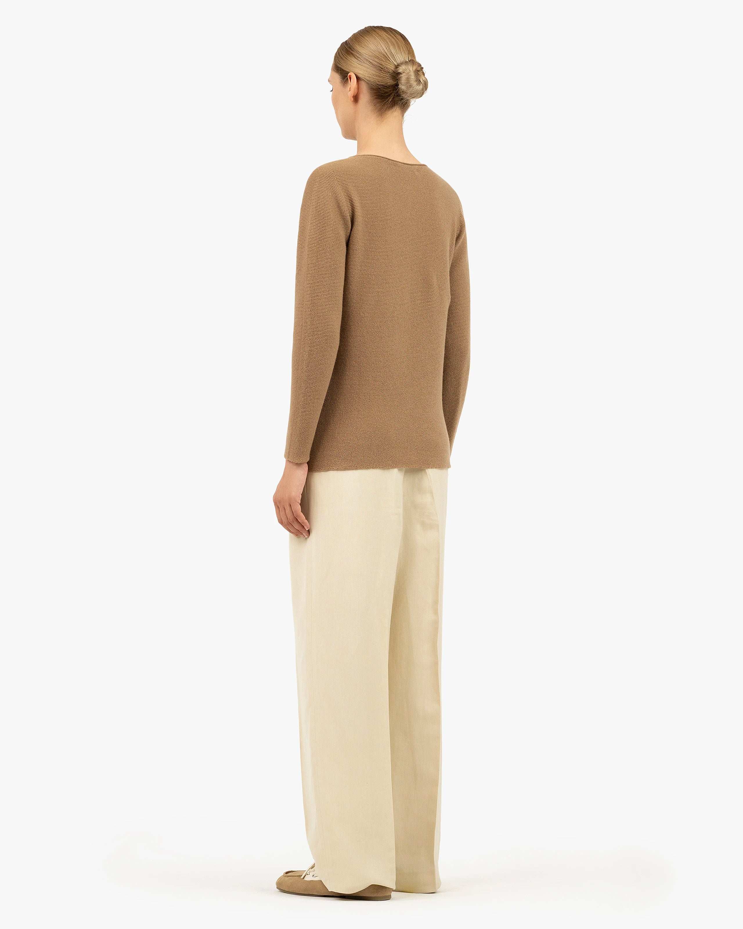 Soffio Boat Neck Sweater - Camel Cashmere
