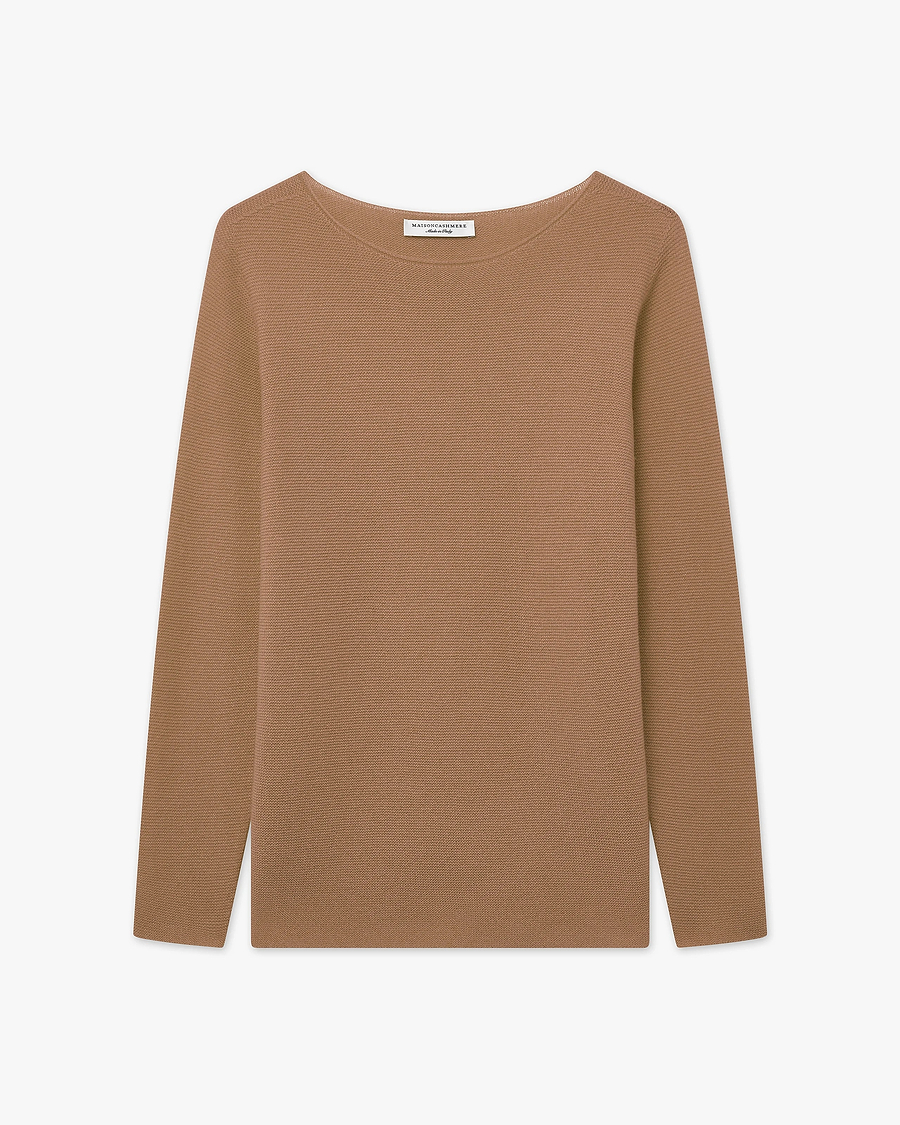 Soffio Boat Neck Sweater - Camel Cashmere