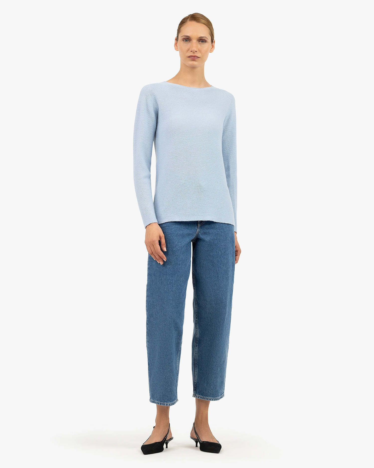 Soffio Boat Neck Sweater - Light Blue Cashmere