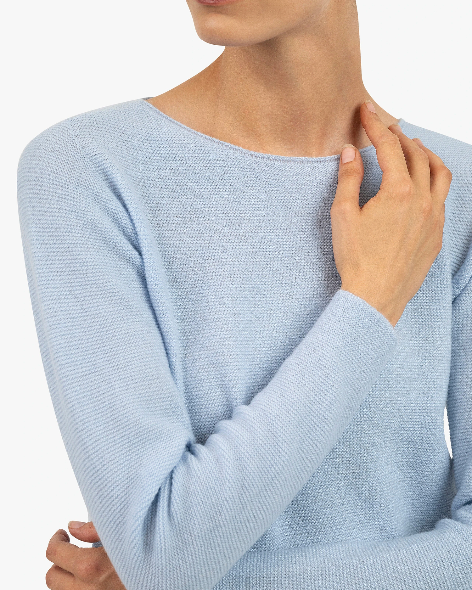 Soffio Boat Neck Sweater - Light Blue Cashmere