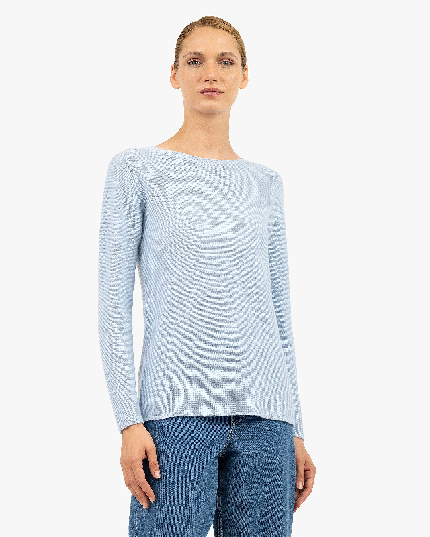 Soffio Boat Neck Sweater - Light Blue Cashmere