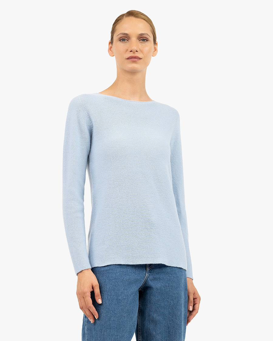 Soffio Boat Neck Sweater - Light Blue Cashmere