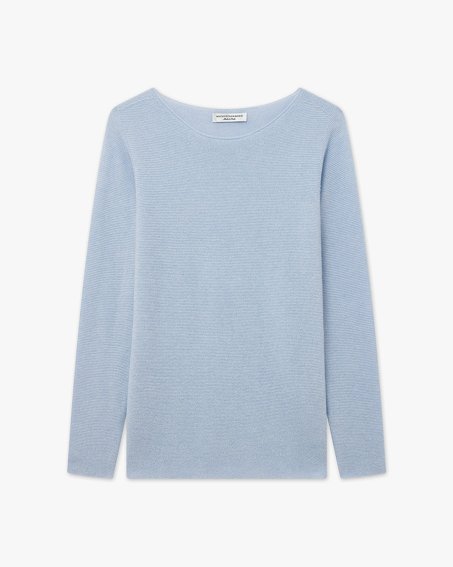 Soffio Boat Neck Sweater - Light Blue Cashmere