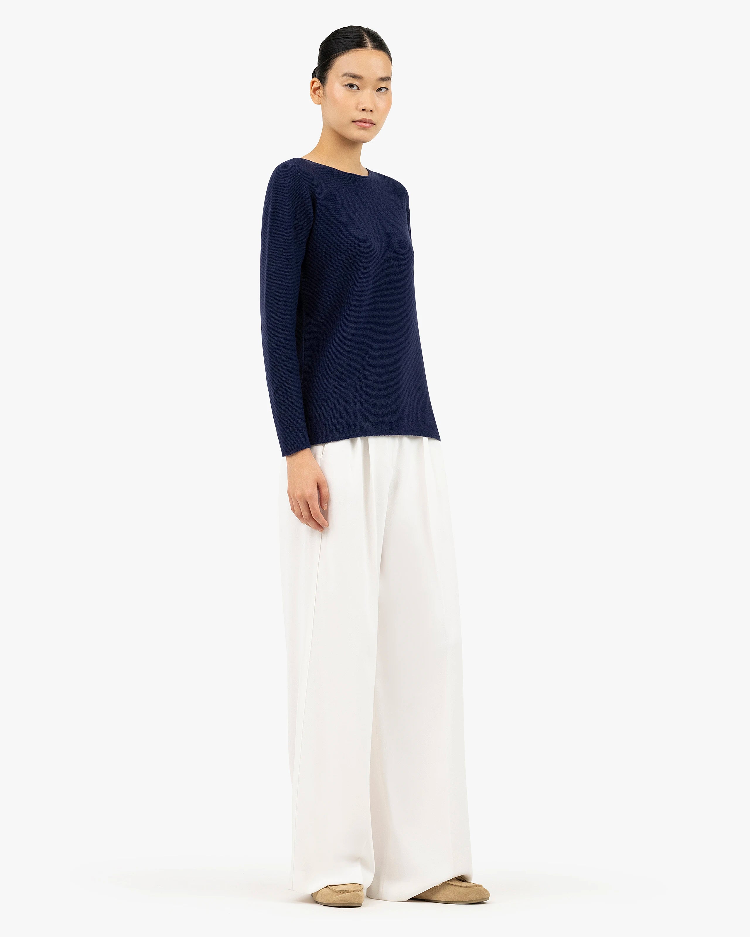 Soffio Boat Neck Sweater - Blue Cashmere