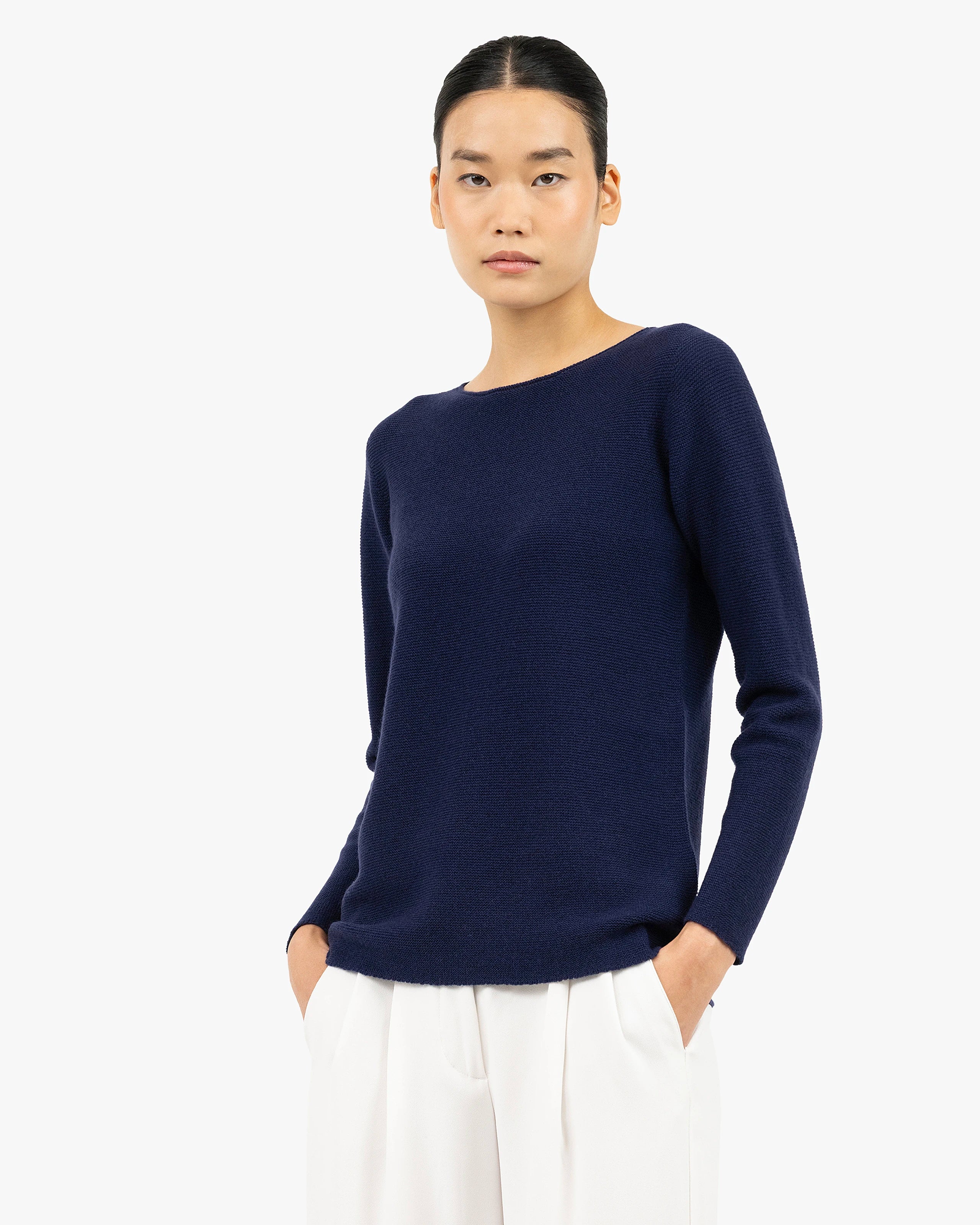 Soffio Boat Neck Sweater - Blue Cashmere