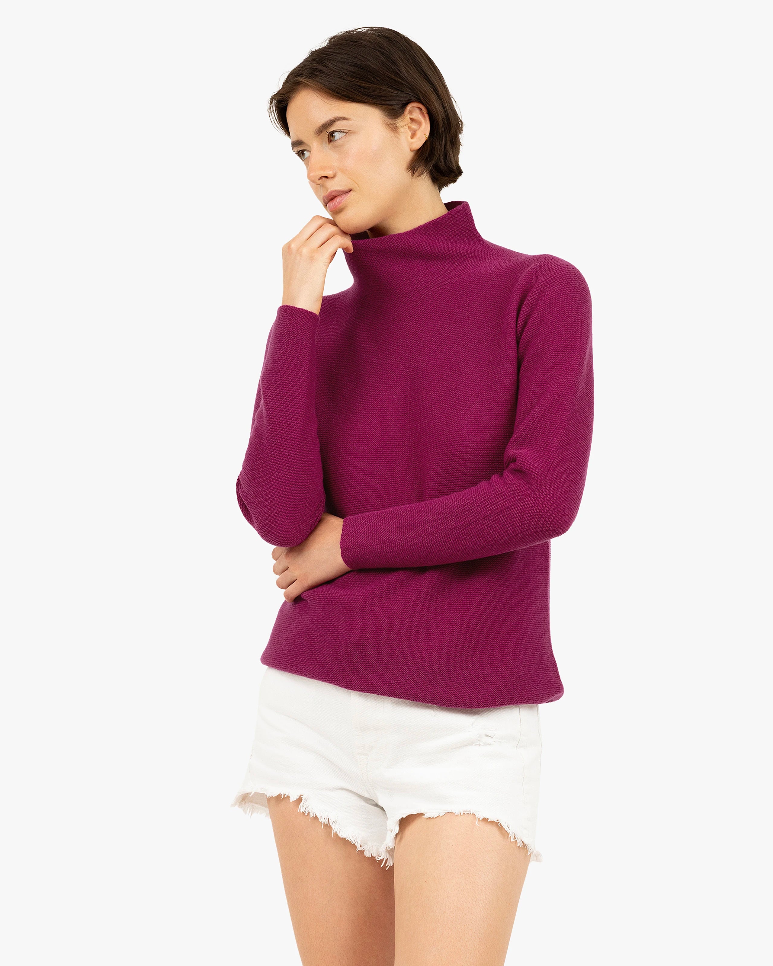 Soffio Mock Neck Sweater - Magenta Cashmere