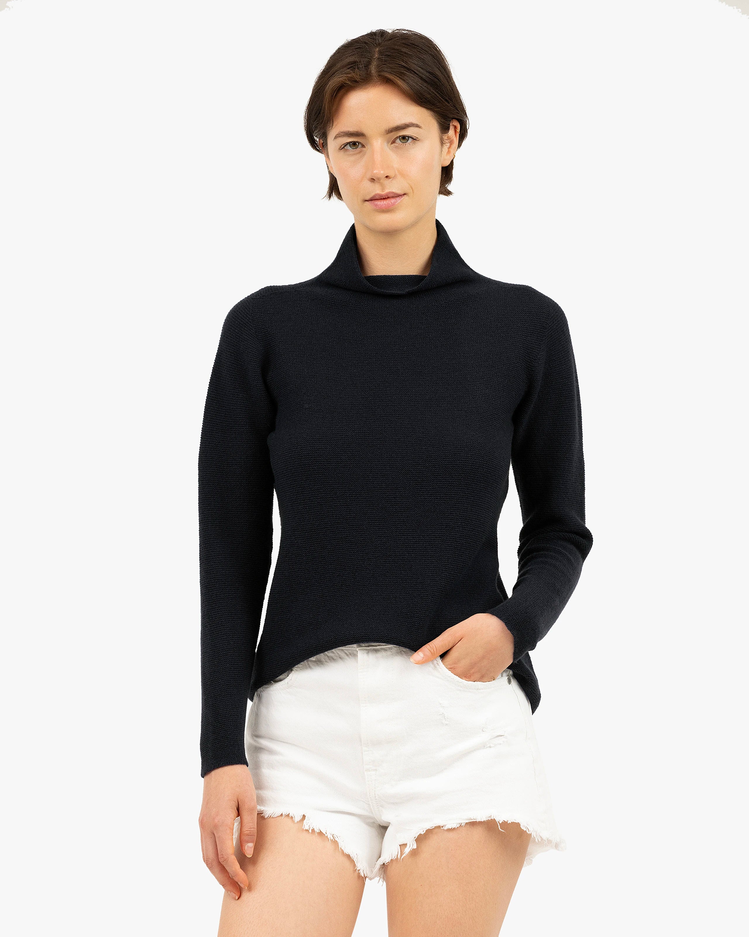 Soffio Mock Neck Sweater - Black Cashmere