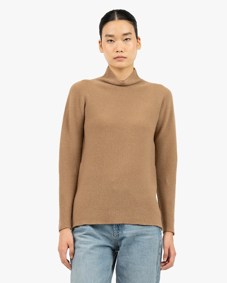 Soffio Mock Neck Sweater - Camel Cashmere