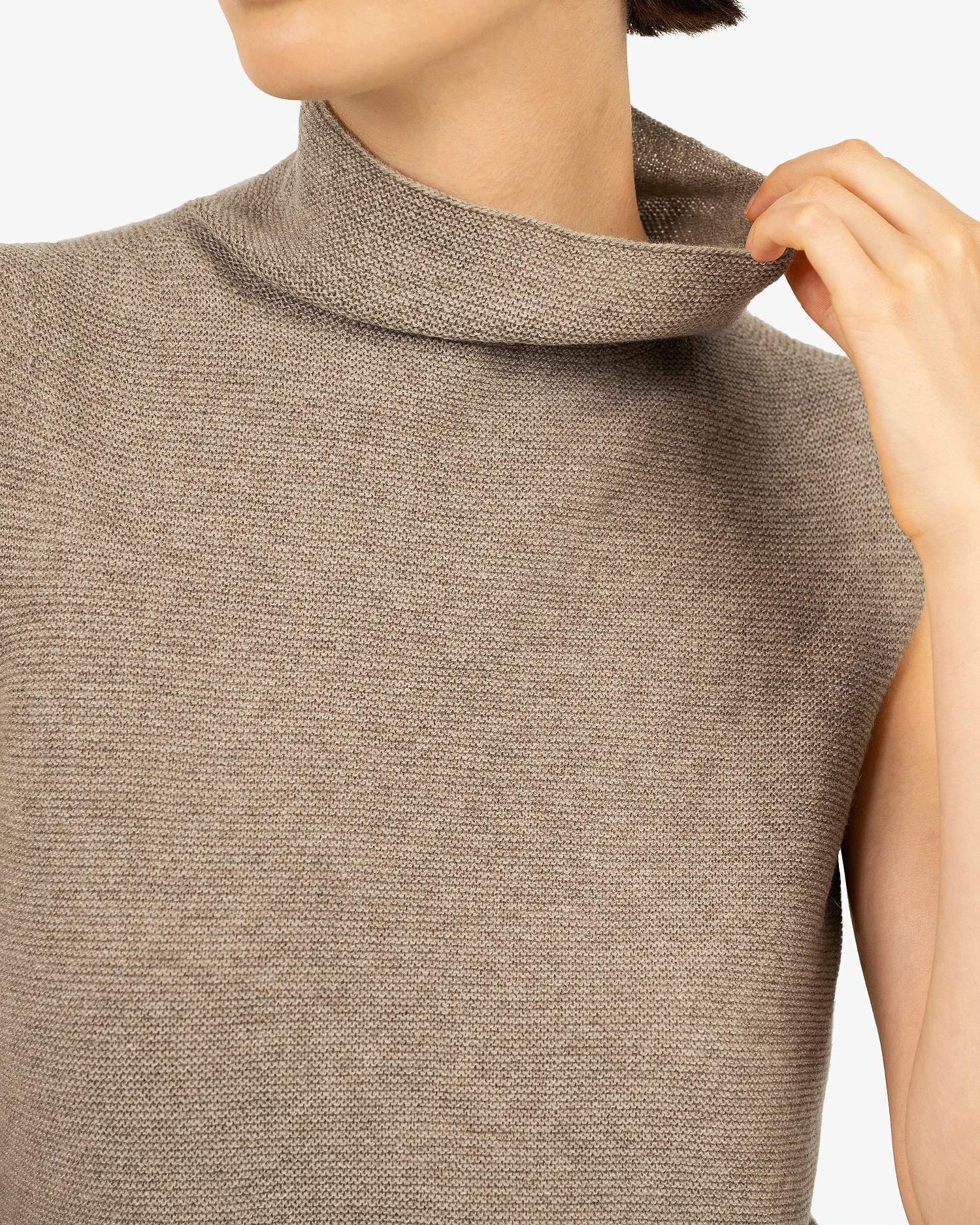 Soffio Mock Neck Top - Taupe Cashmere