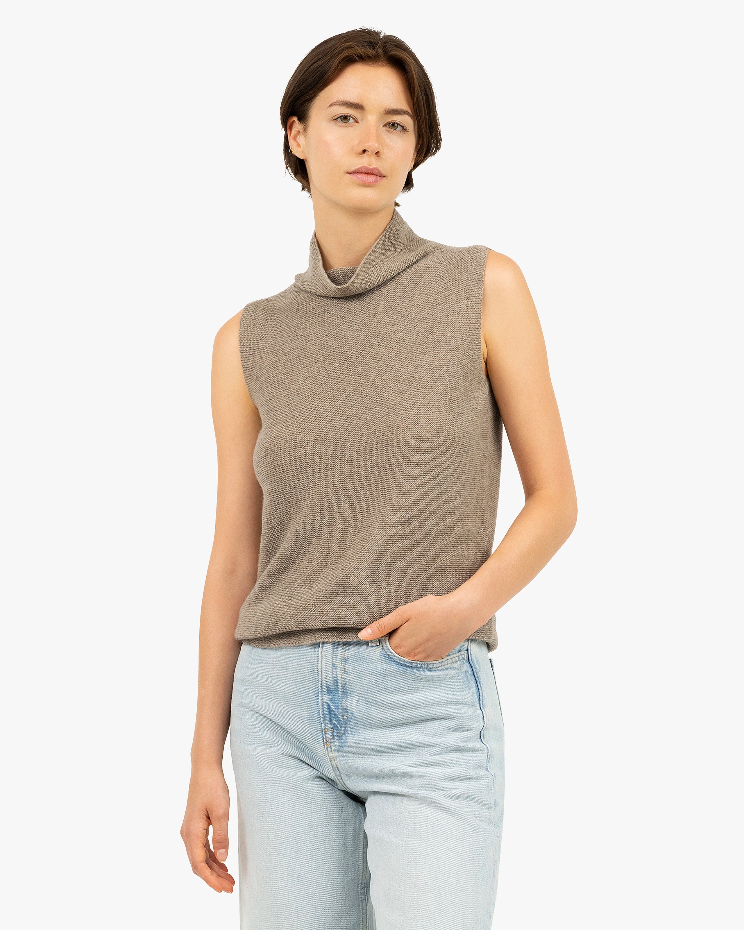 Soffio Mock Neck Top - Taupe Cashmere