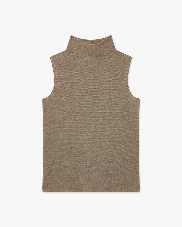 Soffio Mock Neck Top Pullover - Taupe