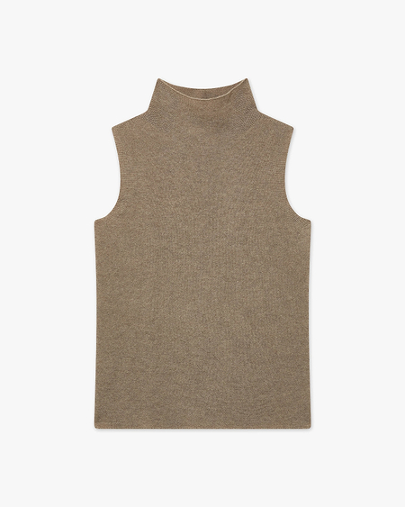 Soffio Mock Neck Top - Taupe Cashmere